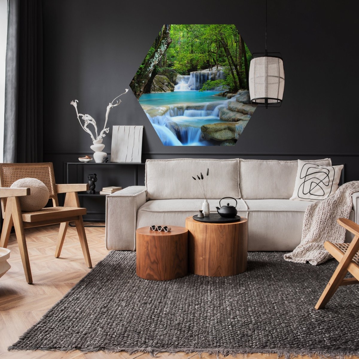 Hexagon-Fototapete Wasserfall im Wald M0001 - Bild 2 Hexagon-Fototapete Wasserfall im Wald M0001 - Bild 2