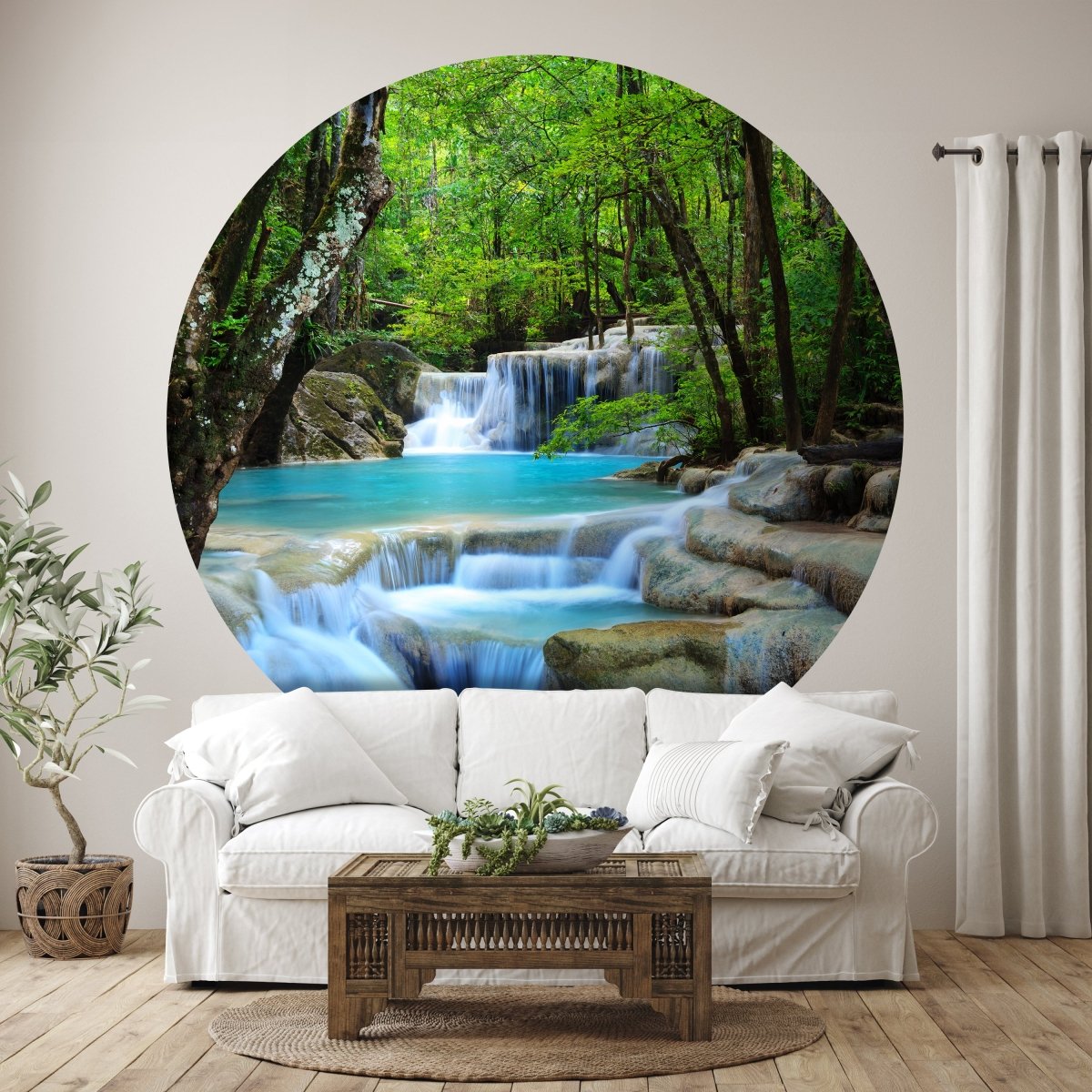 Runde Fototapete Wasserfall im Wald M0001 - Bild 1 Runde Fototapete Wasserfall im Wald M0001 - Bild 1