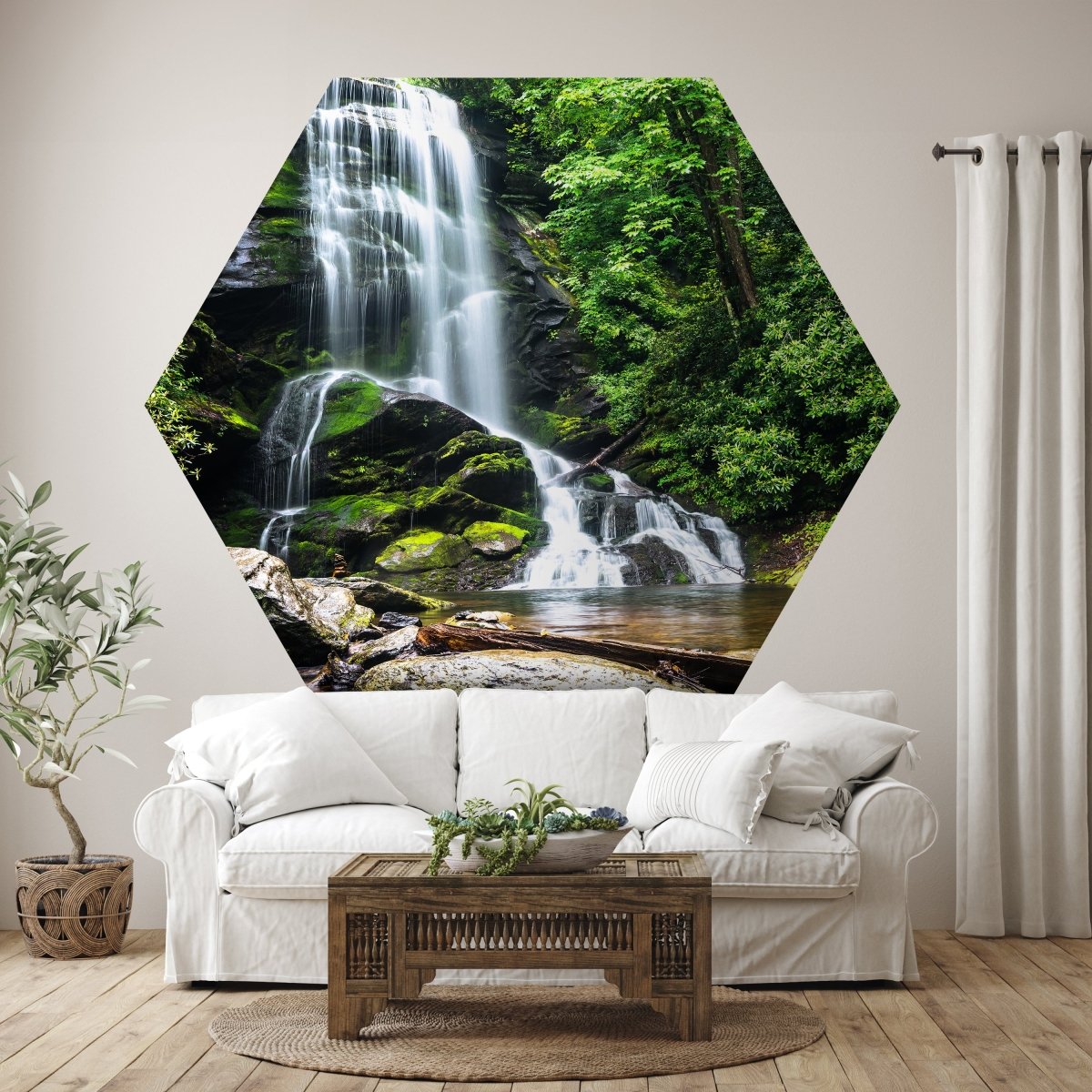 Hexagon-Fototapete Wasserfall mit Bach M0006 - Bild 1 Hexagon-Fototapete Wasserfall mit Bach M0006 - Bild 1
