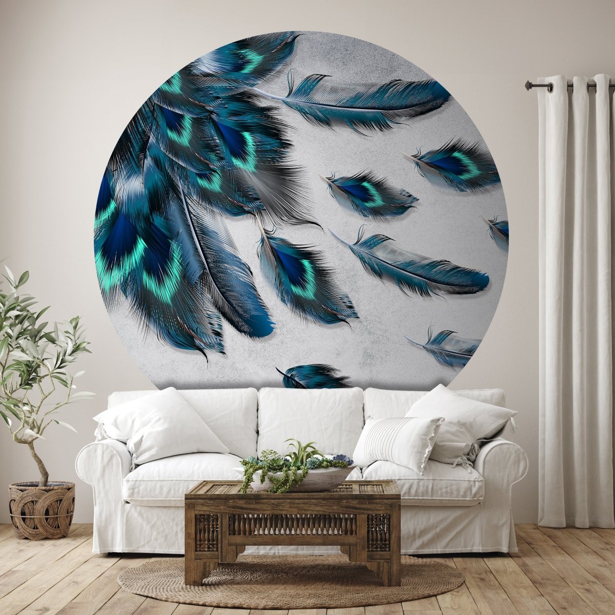 Runde Fototapete Pfauenfedern M0008 - Bild 1 Runde Fototapete Pfauenfedern M0008 - Bild 1