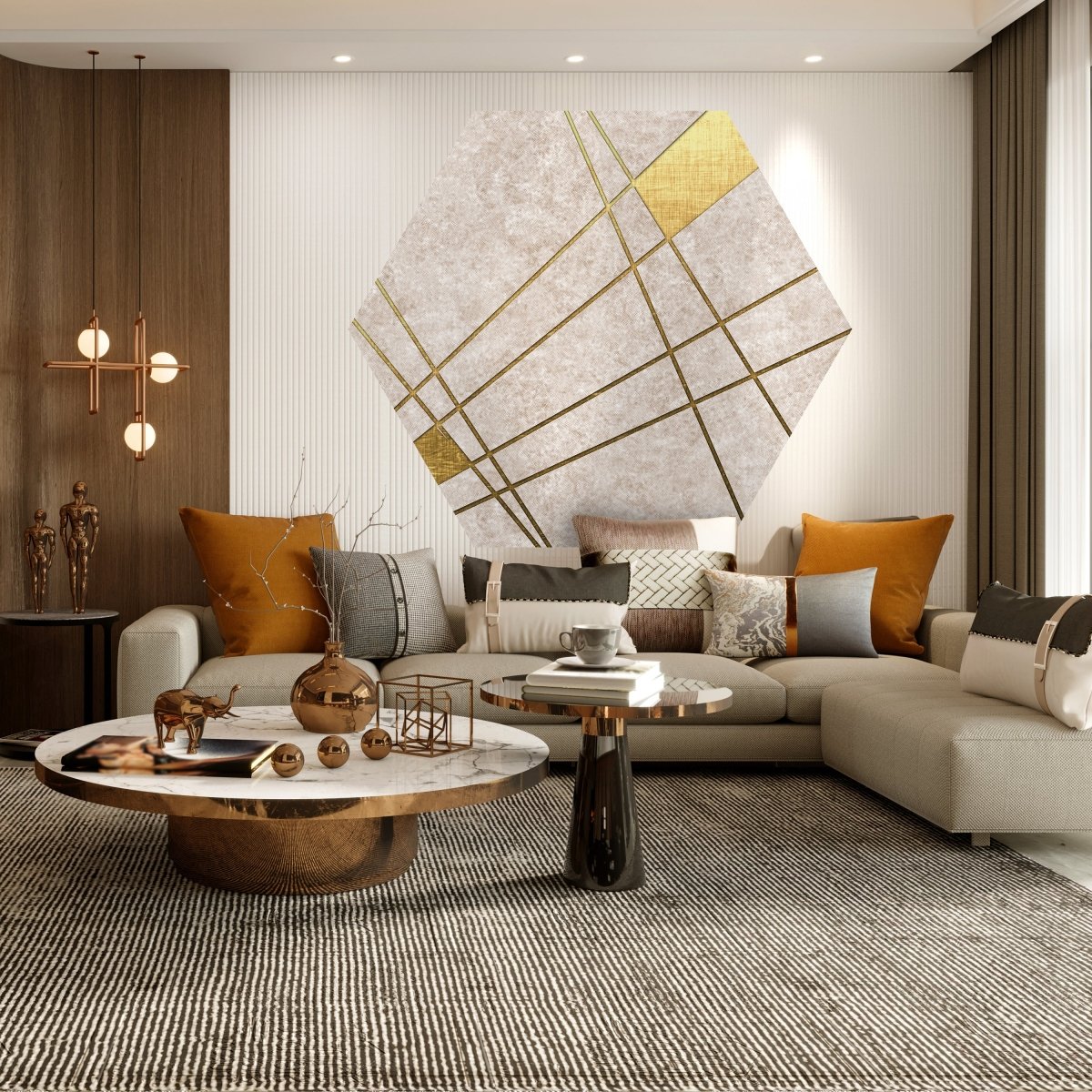 Hexagon-Fototapete Abstrakte goldene Linien M0009 - Bild 3 Hexagon-Fototapete Abstrakte goldene Linien M0009 - Bild 3