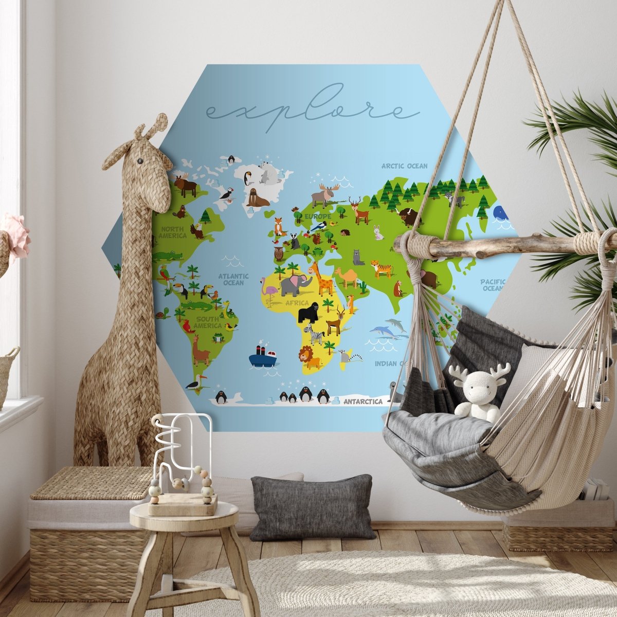 Hexagon-Fototapete Weltkarte mit Tieren M0011 - Bild 3 Hexagon-Fototapete Weltkarte mit Tieren M0011 - Bild 3