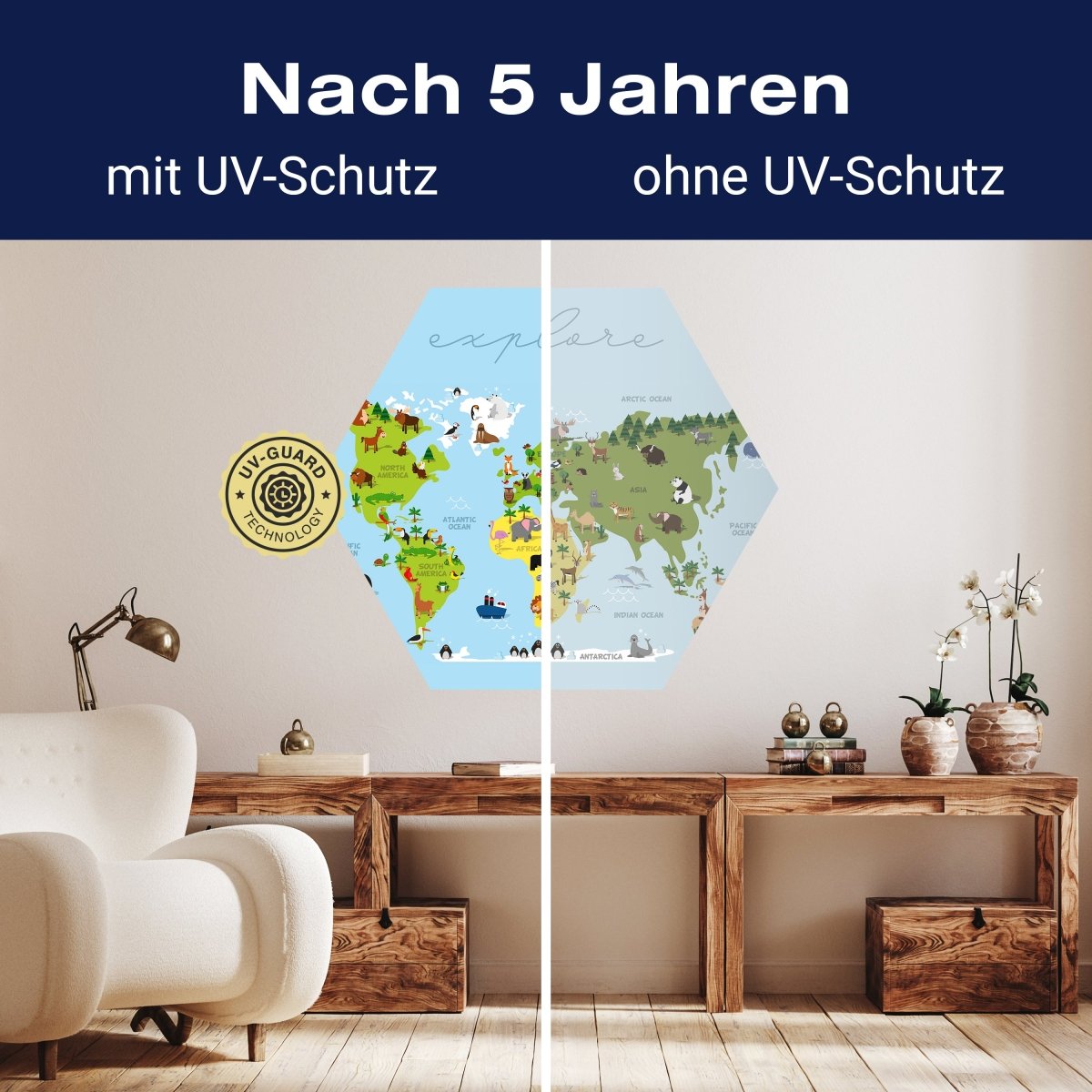 Hexagon-Fototapete Weltkarte mit Tieren M0011 - Bild 9 Hexagon-Fototapete Weltkarte mit Tieren M0011 - Bild 9