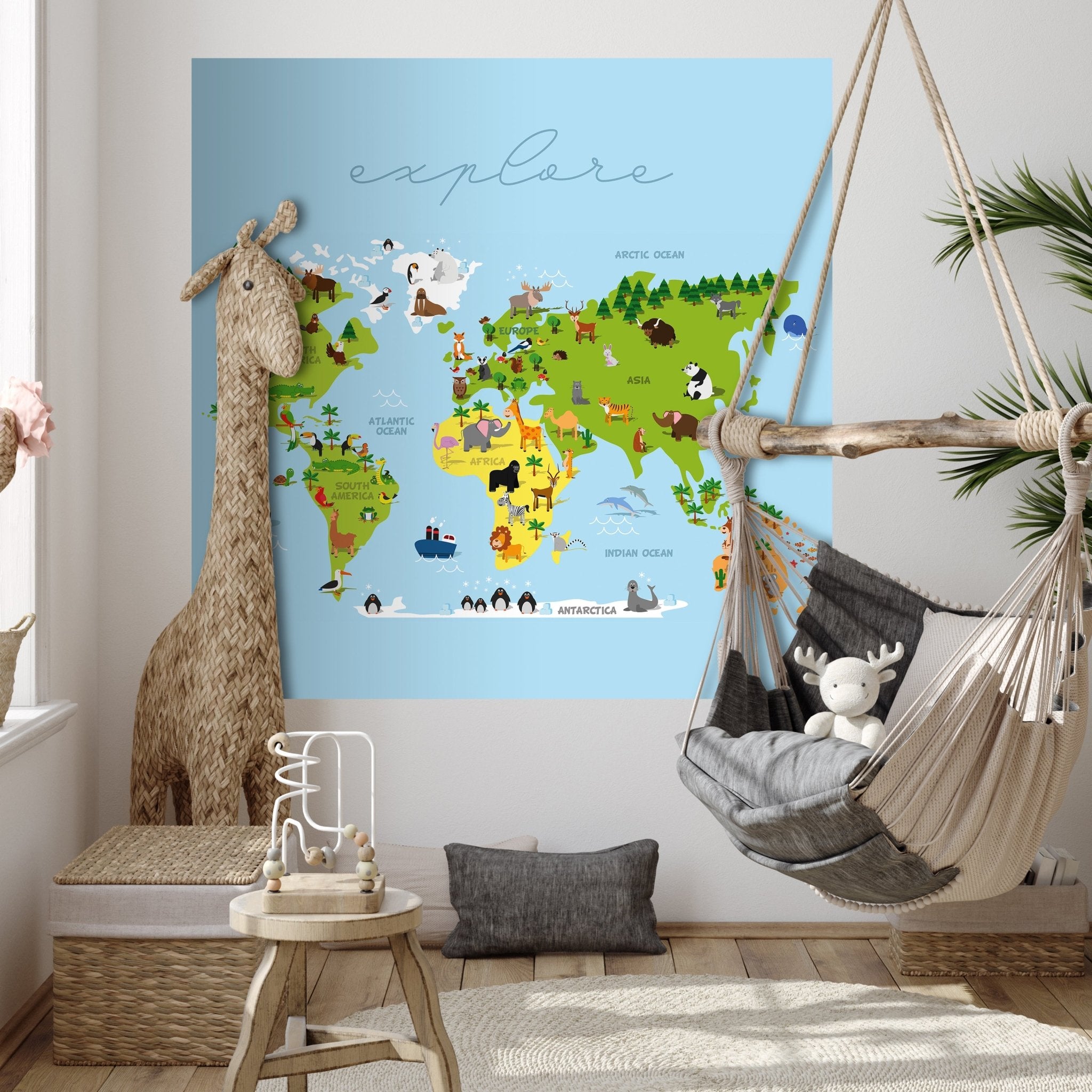 Quadratische Fototapete Weltkarte mit Tieren M0011 - Bild 3 Quadratische Fototapete Weltkarte mit Tieren M0011 - Bild 3