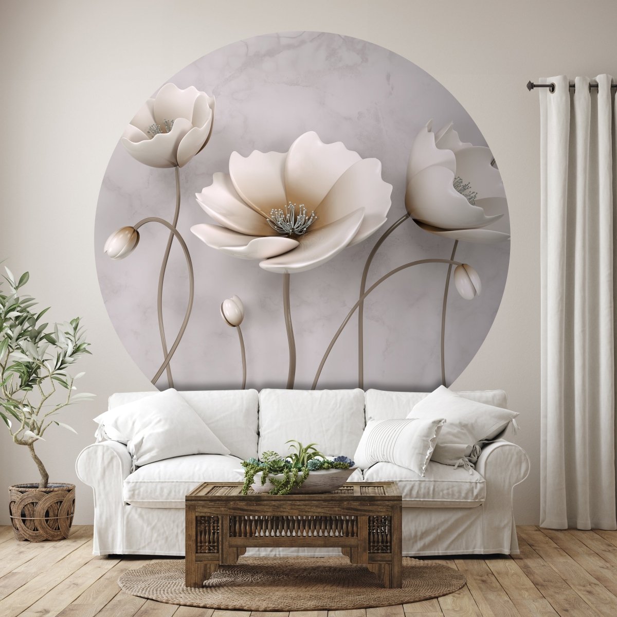 Runde Fototapete Betonwand mit Blumen M0014 - Bild 1 Runde Fototapete Betonwand mit Blumen M0014 - Bild 1