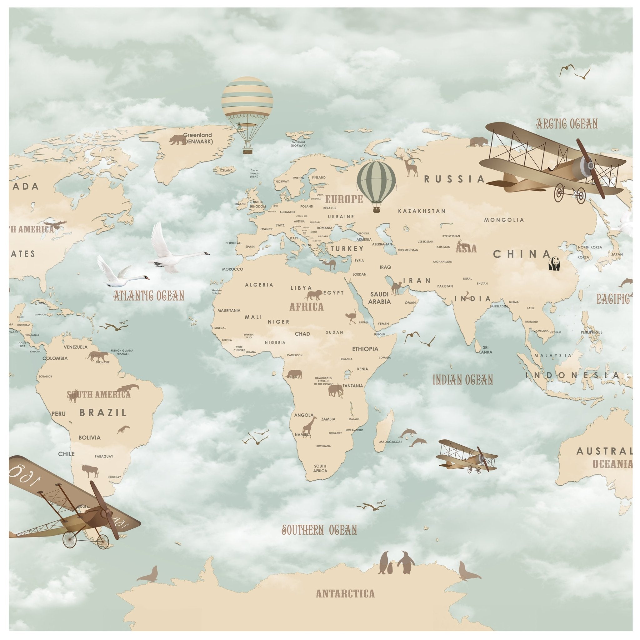 Quadratische Fototapete Weltkarte für Kinder M0017 - Bild 11 Quadratische Fototapete Weltkarte für Kinder M0017 - Bild 11