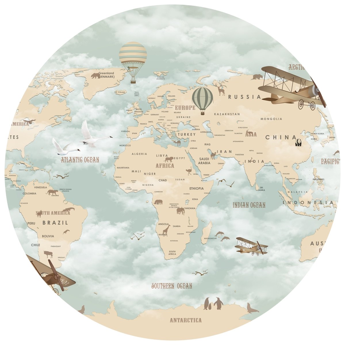 Runde Fototapete Weltkarte für Kinder M0017 - Bild 11 Runde Fototapete Weltkarte für Kinder M0017 - Bild 11