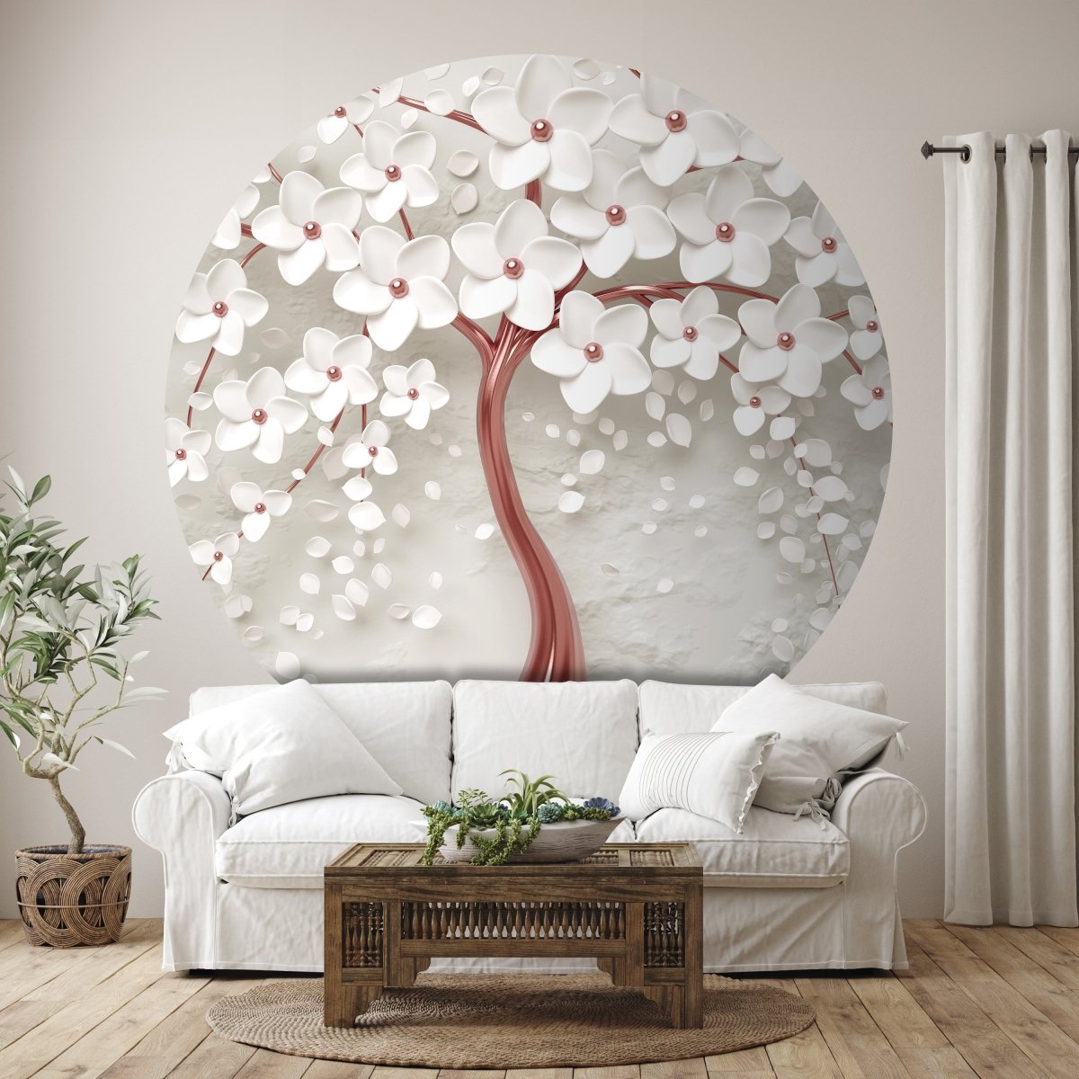 Runde Fototapete roter Baum mit Blüten M0020 - Bild 1 Runde Fototapete roter Baum mit Blüten M0020 - Bild 1