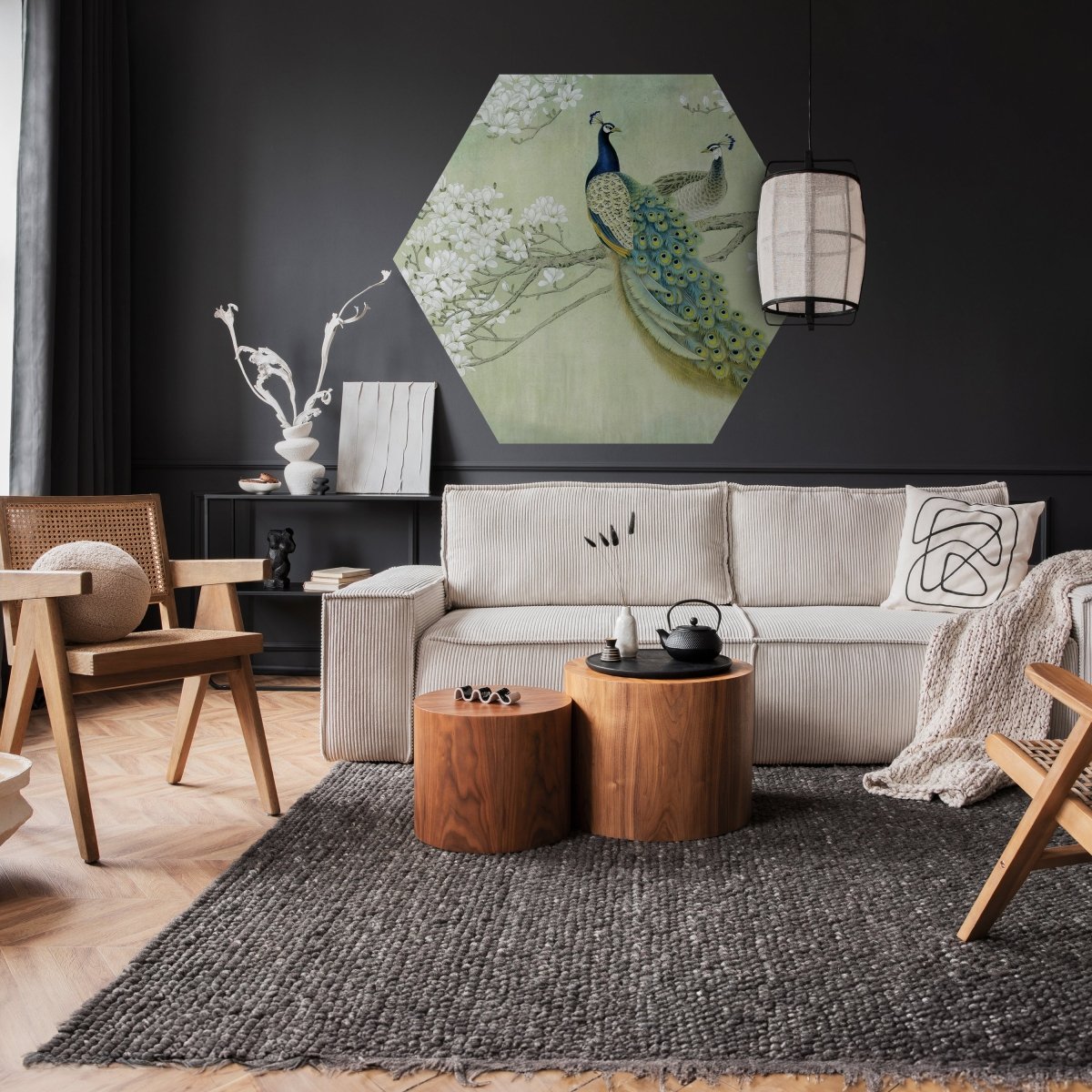 Hexagon-Fototapete Pfaue auf blühendem Zweig M0022 - Bild 2 Hexagon-Fototapete Pfaue auf blühendem Zweig M0022 - Bild 2