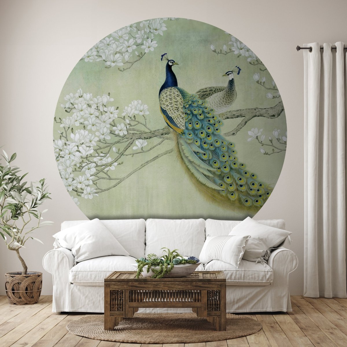 Runde Fototapete Pfaue auf blühendem Zweig M0022 - Bild 1 Runde Fototapete Pfaue auf blühendem Zweig M0022 - Bild 1