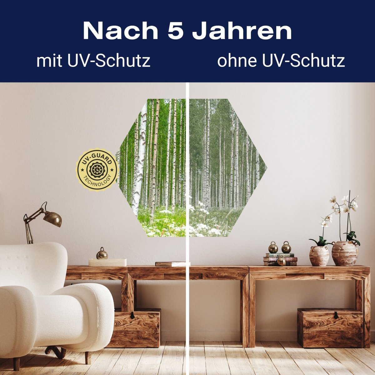 Hexagon-Fototapete Birkenwald mit Blumenwiese M0024 - Bild 9 Hexagon-Fototapete Birkenwald mit Blumenwiese M0024 - Bild 9