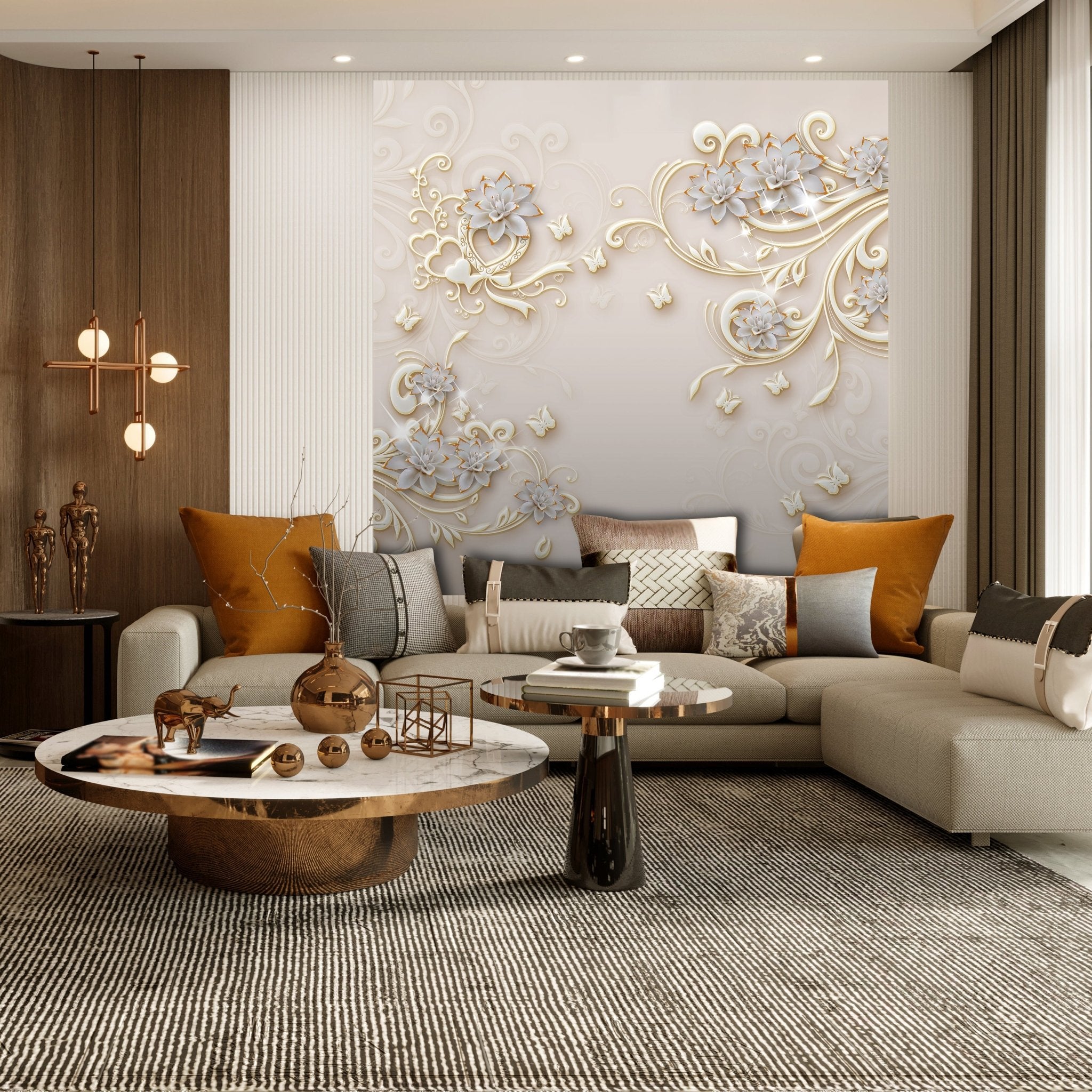 Quadratische Fototapete goldene Blumen und Ornamente M0028 - Bild 3 Quadratische Fototapete goldene Blumen und Ornamente M0028 - Bild 3