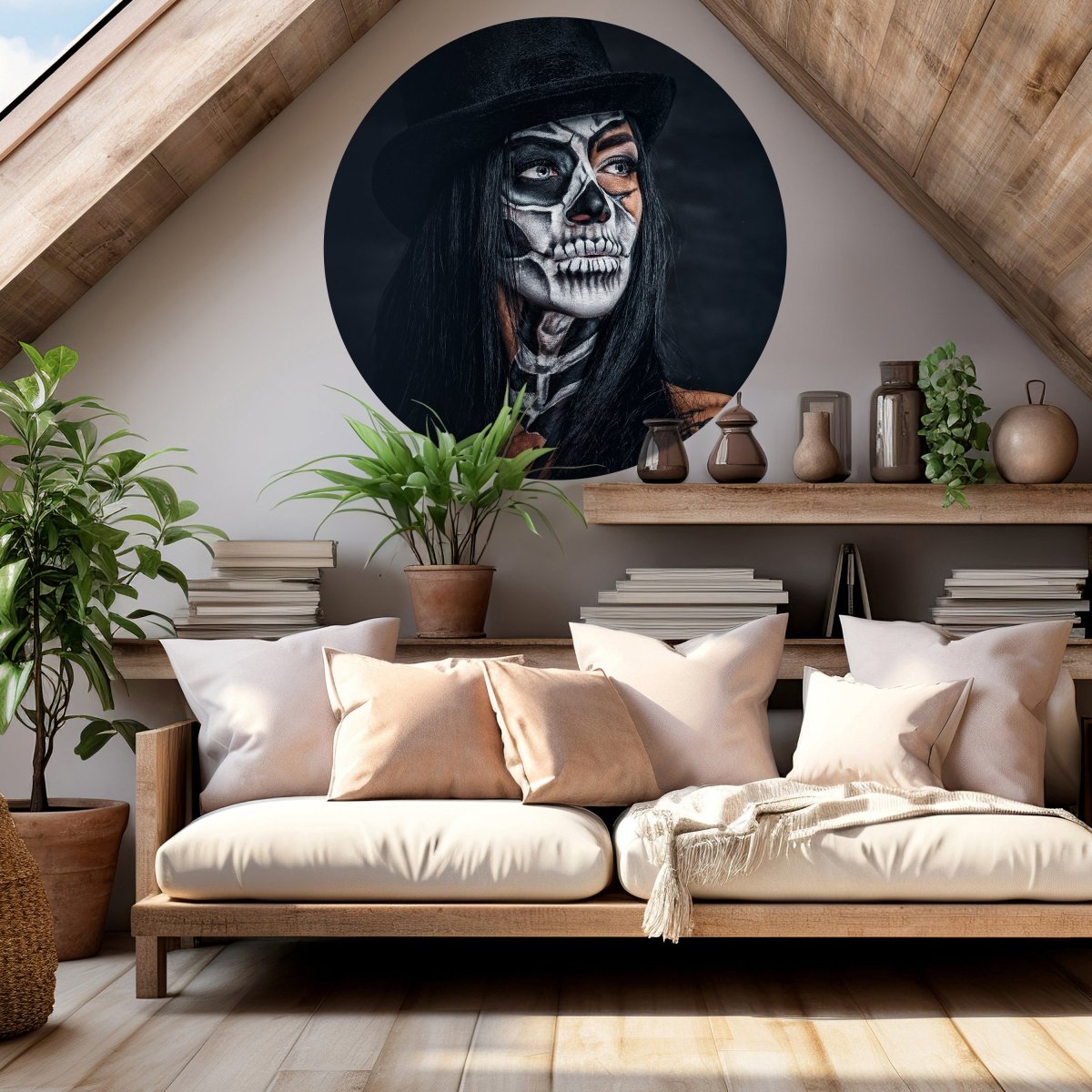 Runde Fototapete Frau mit Totenkopf M0033 - Bild 2 Runde Fototapete Frau mit Totenkopf M0033 - Bild 2