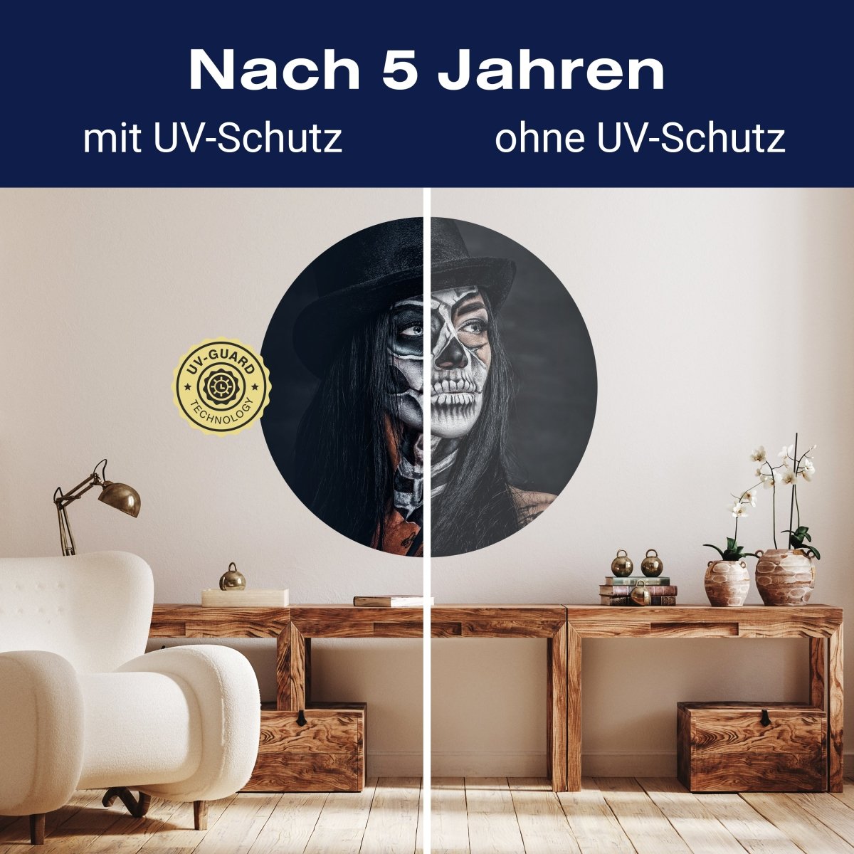 Runde Fototapete Frau mit Totenkopf M0033 - Bild 9 Runde Fototapete Frau mit Totenkopf M0033 - Bild 9