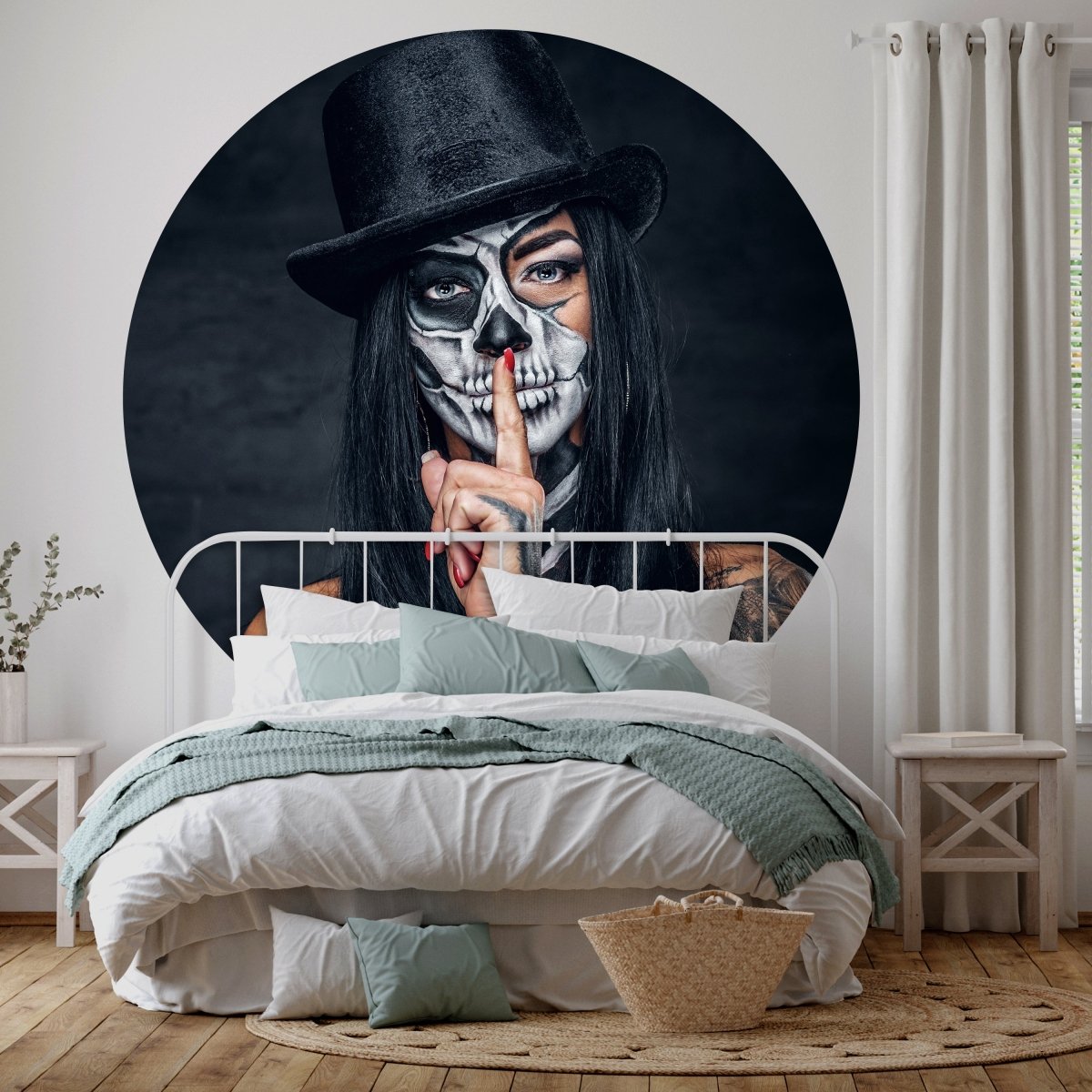 Runde Fototapete Frau mit Totenkopf M0034 - Bild 1 Runde Fototapete Frau mit Totenkopf M0034 - Bild 1