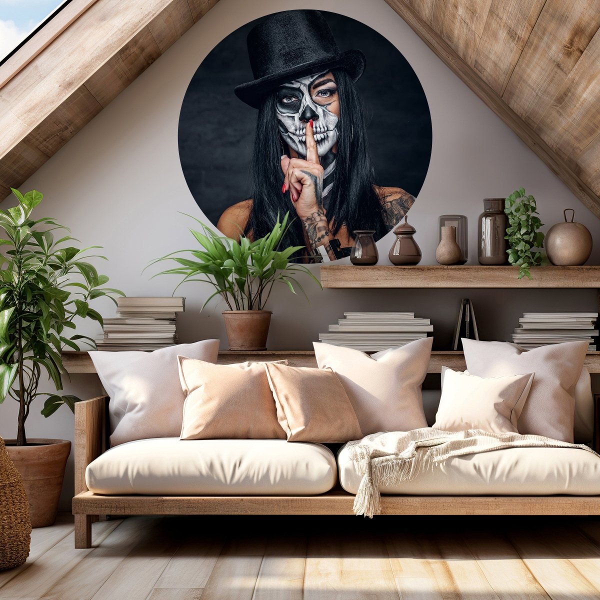 Runde Fototapete Frau mit Totenkopf M0034 - Bild 2 Runde Fototapete Frau mit Totenkopf M0034 - Bild 2