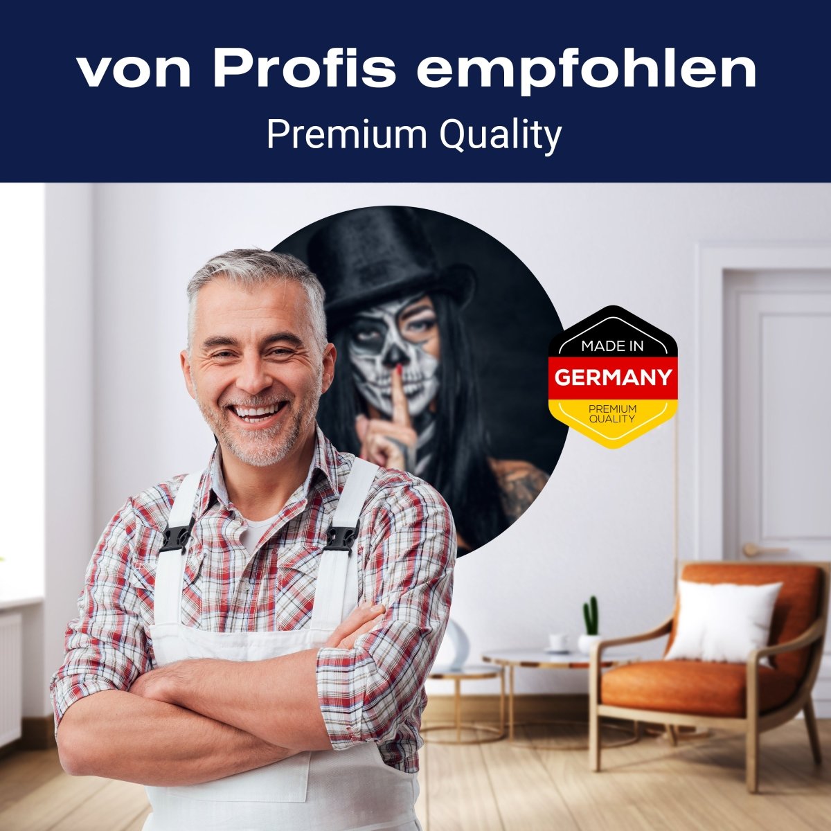 Runde Fototapete Frau mit Totenkopf M0034 - Bild 5 Runde Fototapete Frau mit Totenkopf M0034 - Bild 5