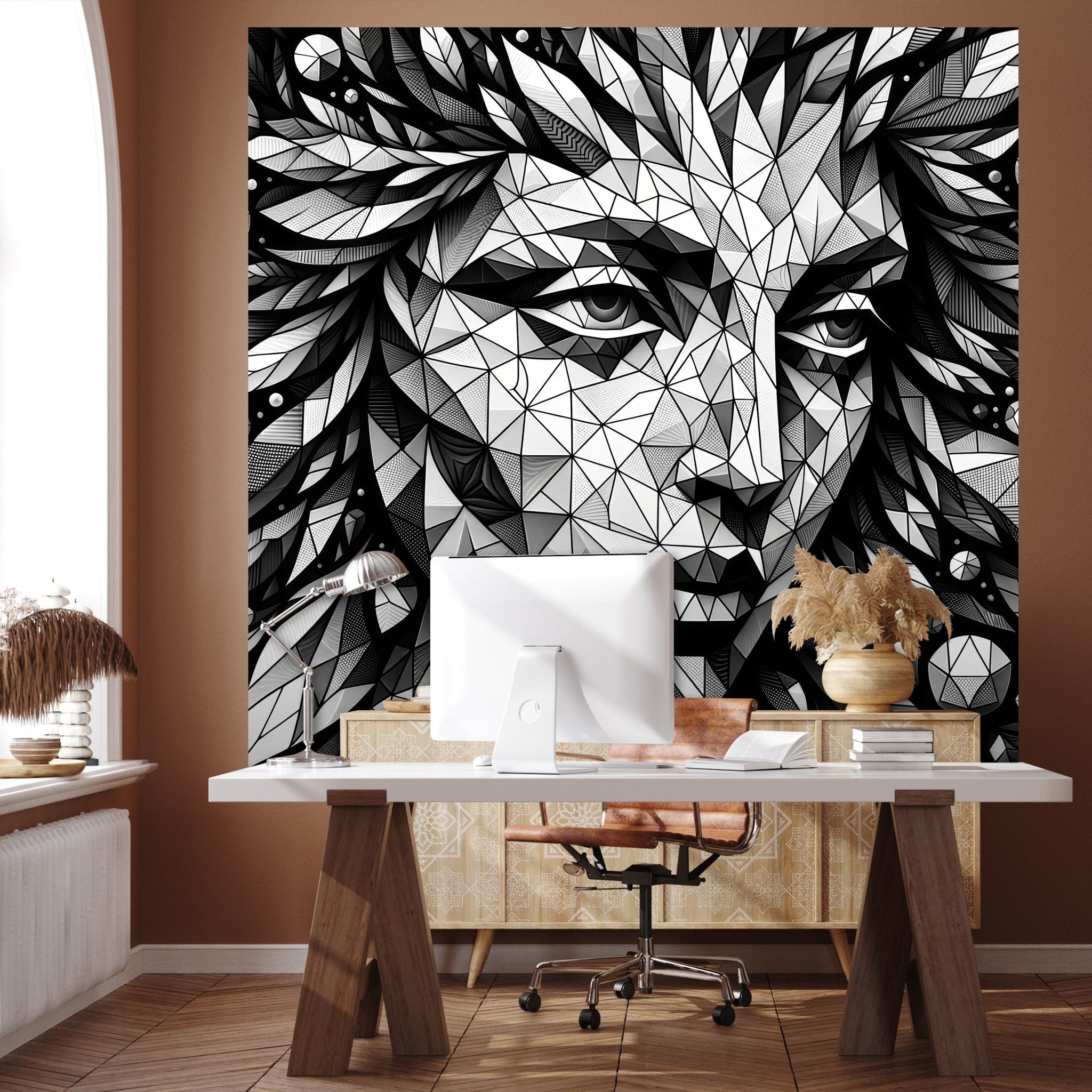 Quadratische Fototapete geometrisches Gesicht, Kunst M0053 - Bild 1 Quadratische Fototapete geometrisches Gesicht, Kunst M0053 - Bild 1