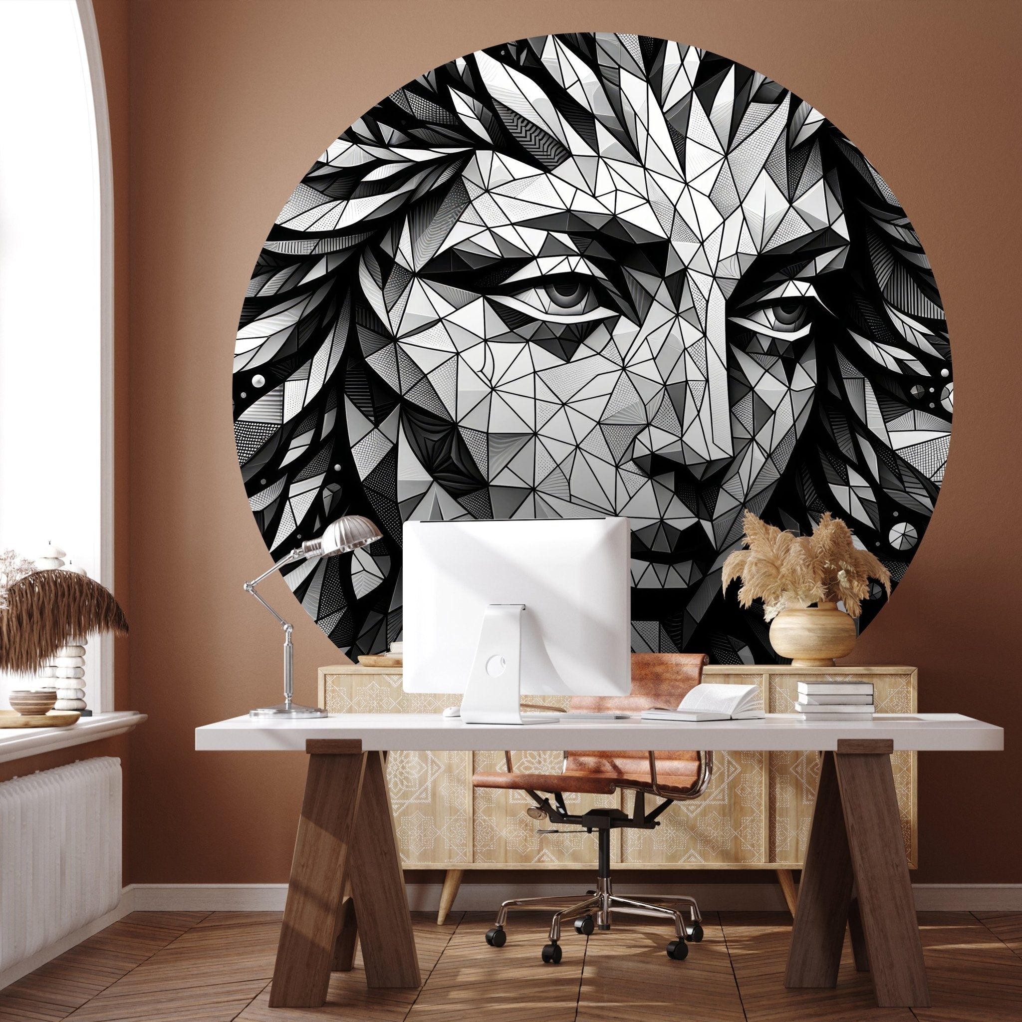 Runde Fototapete geometrisches Gesicht, Kunst M0053 - Bild 1 Runde Fototapete geometrisches Gesicht, Kunst M0053 - Bild 1