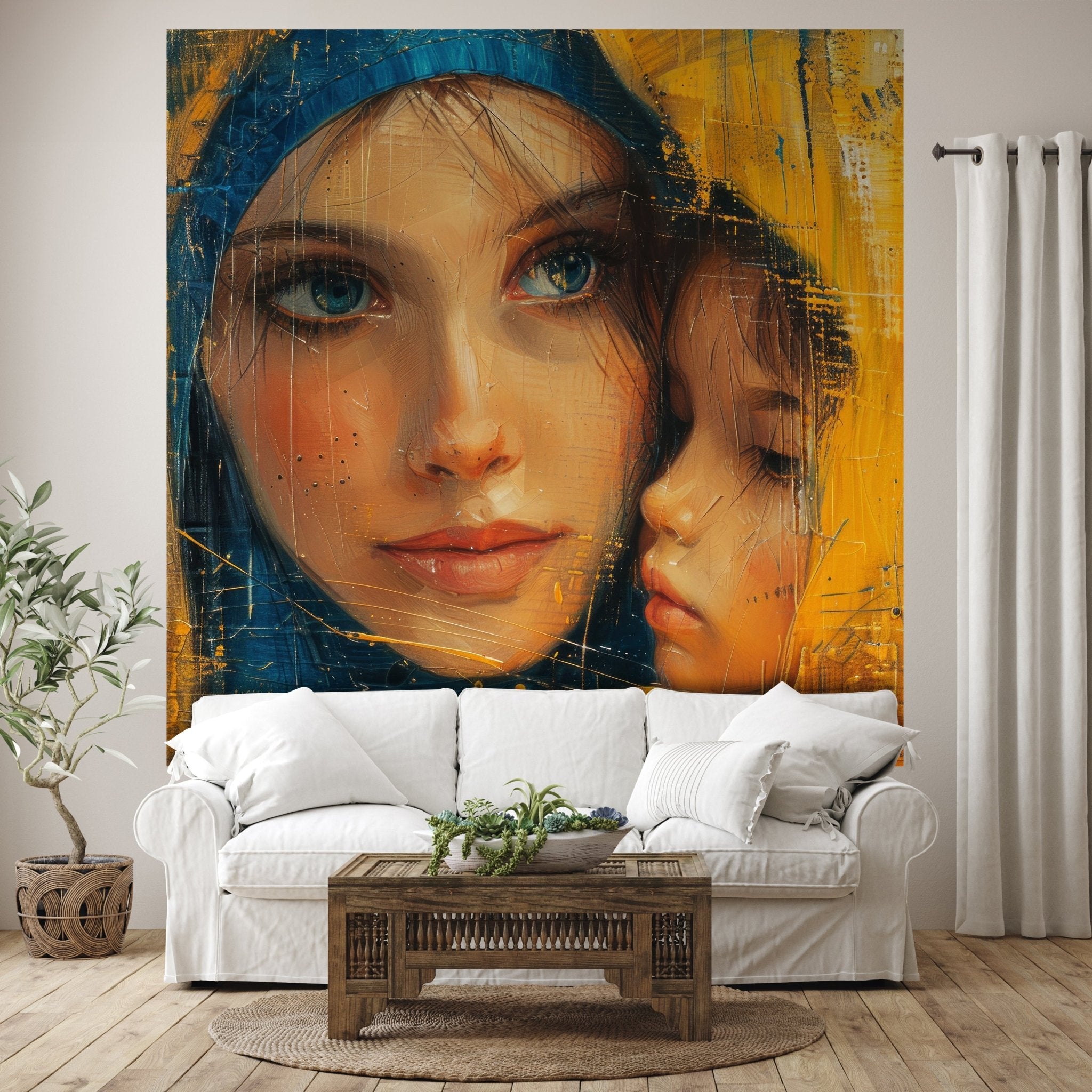 Quadratische Fototapete Malerei Frau Kind M0054 - Bild 1 Quadratische Fototapete Malerei Frau Kind M0054 - Bild 1