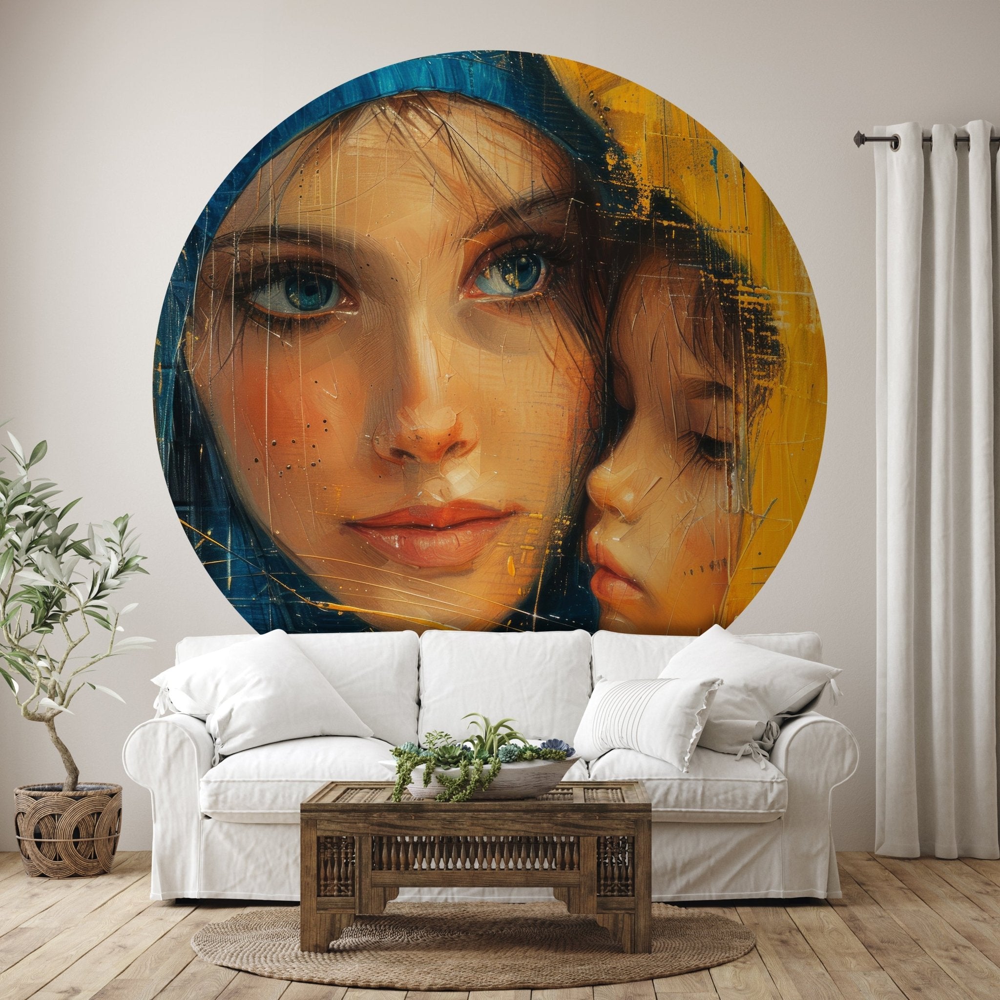 Runde Fototapete Malerei Frau Kind M0054 - Bild 1 Runde Fototapete Malerei Frau Kind M0054 - Bild 1