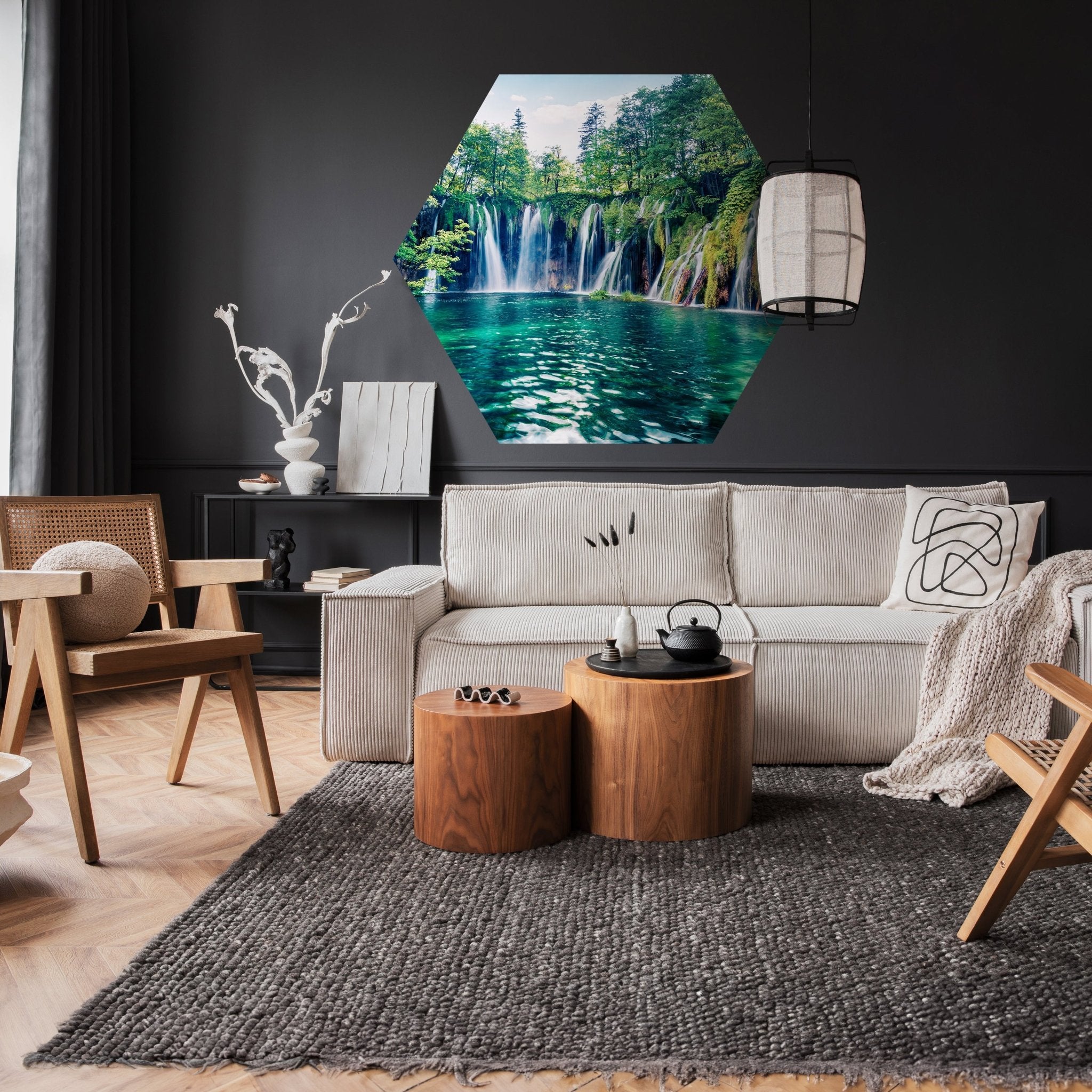 Hexagon-Fototapete Wasserfall mit See M0062 - Bild 2 Hexagon-Fototapete Wasserfall mit See M0062 - Bild 2