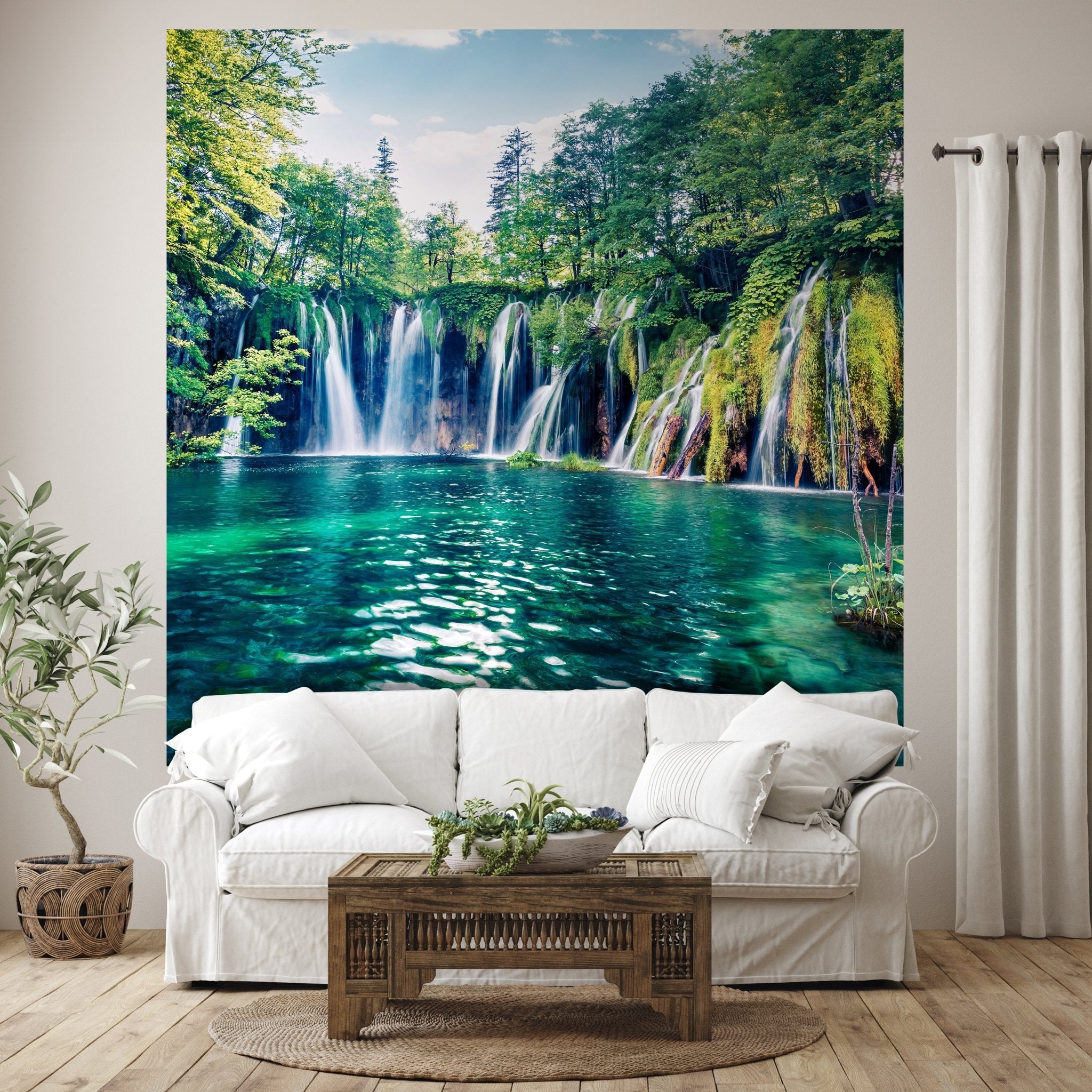 Quadratische Fototapete Wasserfall mit See M0062 - Bild 1 Quadratische Fototapete Wasserfall mit See M0062 - Bild 1