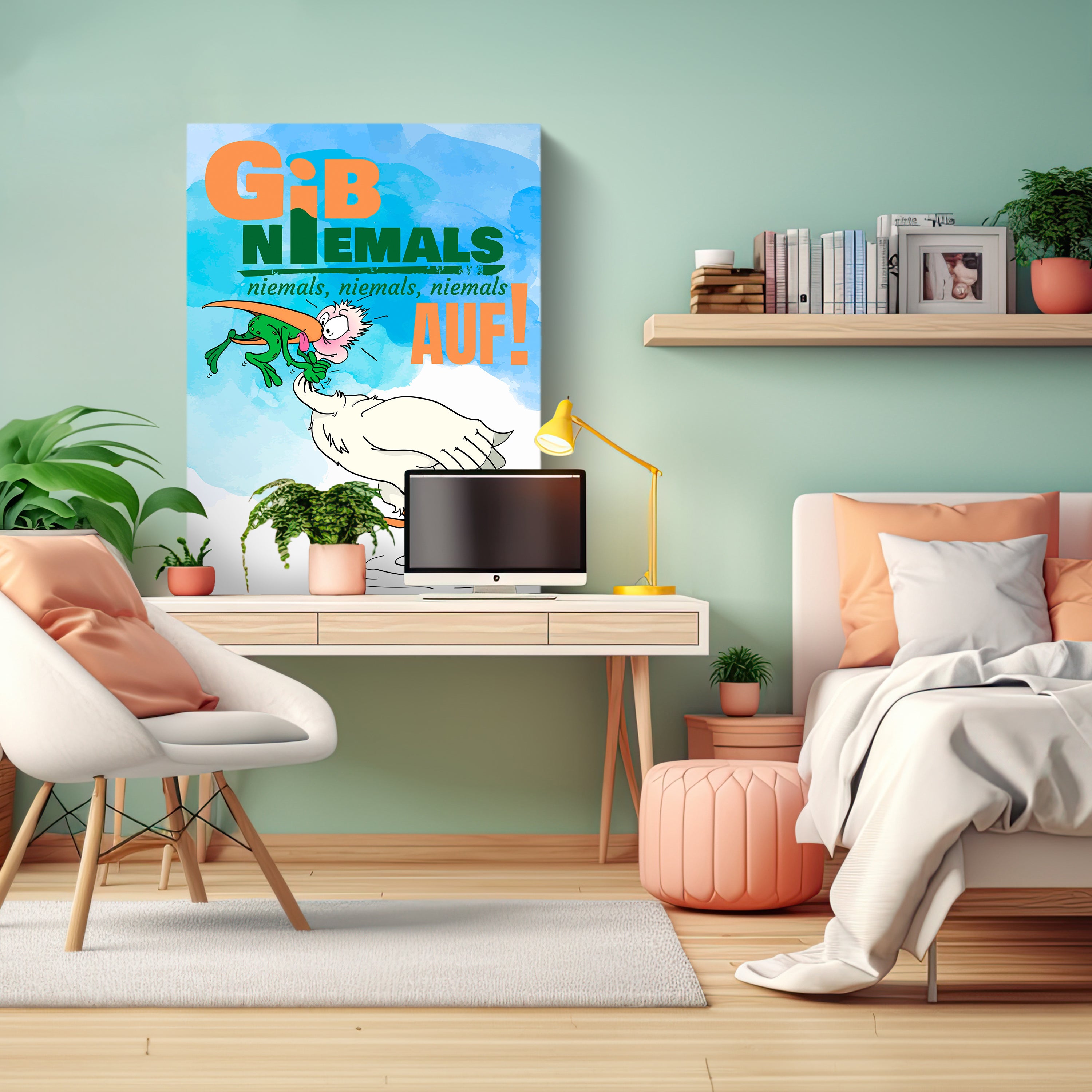 Leinwandbild Motivation, Hochformat, Storch Frosch gib niemals auf M0136 kaufen - Bild 3 Leinwandbild Motivation, Hochformat, Storch Frosch gib niemals auf M0136 kaufen - Bild 3