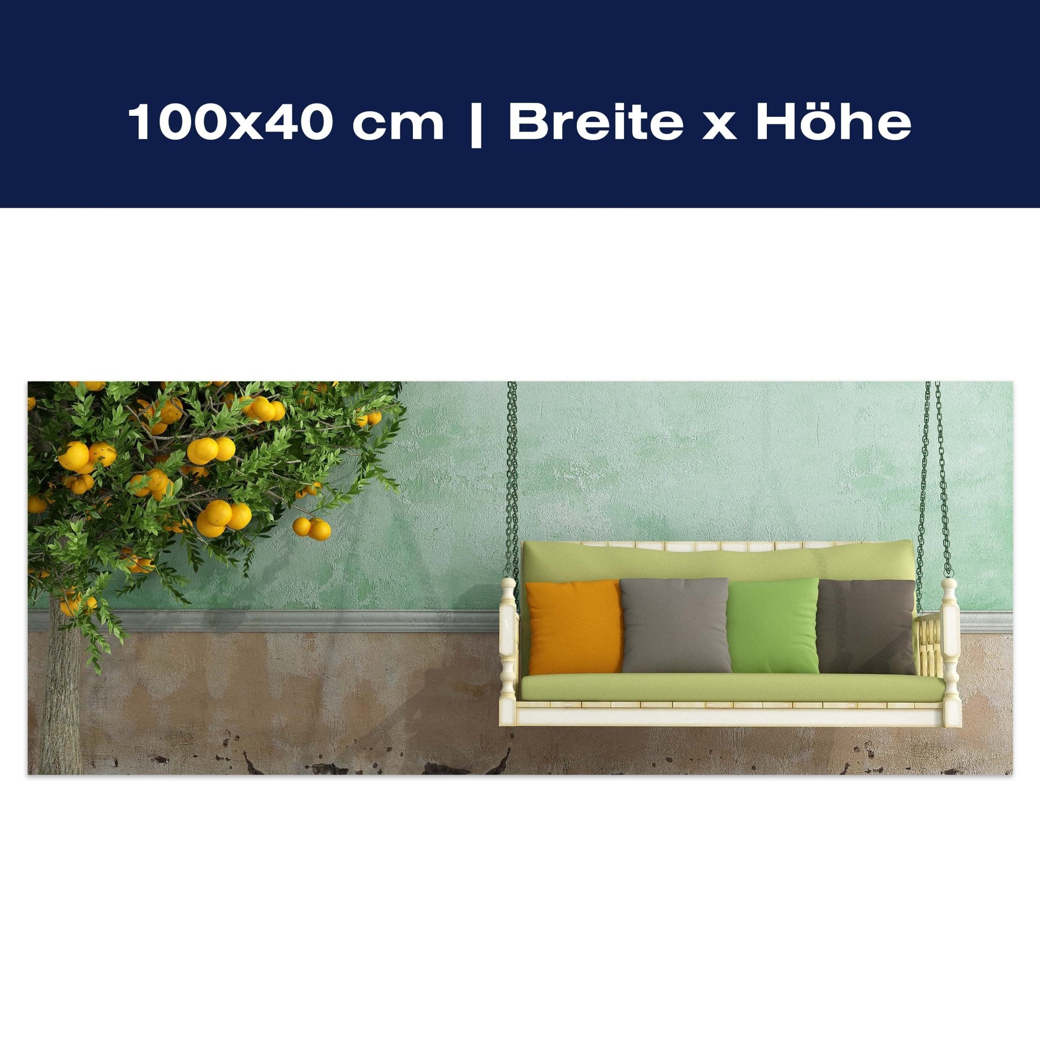 Leinwandbild Schaukel neben Apfelsinenbaum M0418 Leinwandbild Schaukel neben Apfelsinenbaum M0418