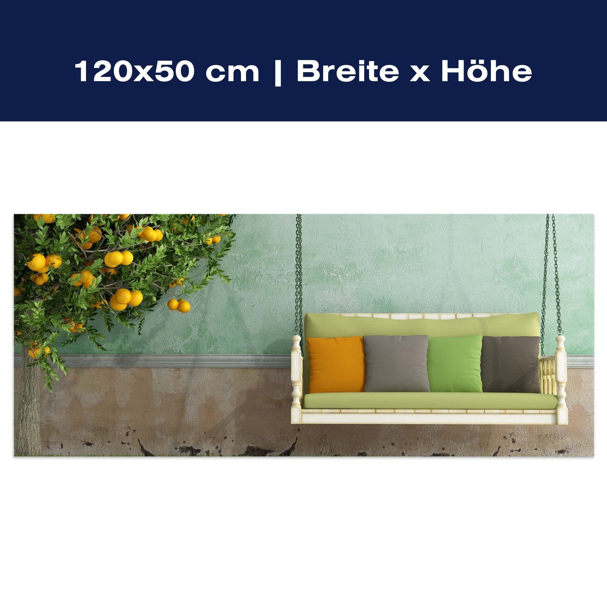 Leinwandbild Schaukel neben Apfelsinenbaum M0418 Leinwandbild Schaukel neben Apfelsinenbaum M0418