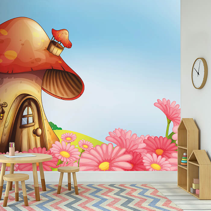 Fototapete Kinderzimmer Pilzhaus Blumen M0502 - Bild 1 Fototapete Kinderzimmer Pilzhaus Blumen M0502 - Bild 1
