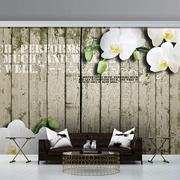 Fototapete Holz Zaun weiße Orchidee M0539 - Bild 1 Fototapete Holz Zaun weiße Orchidee M0539 - Bild 1