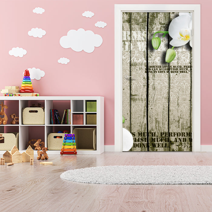 Türtapete Holz Zaun weiße Orchidee M0539 - Bild 1 Türtapete Holz Zaun weiße Orchidee M0539 - Bild 1