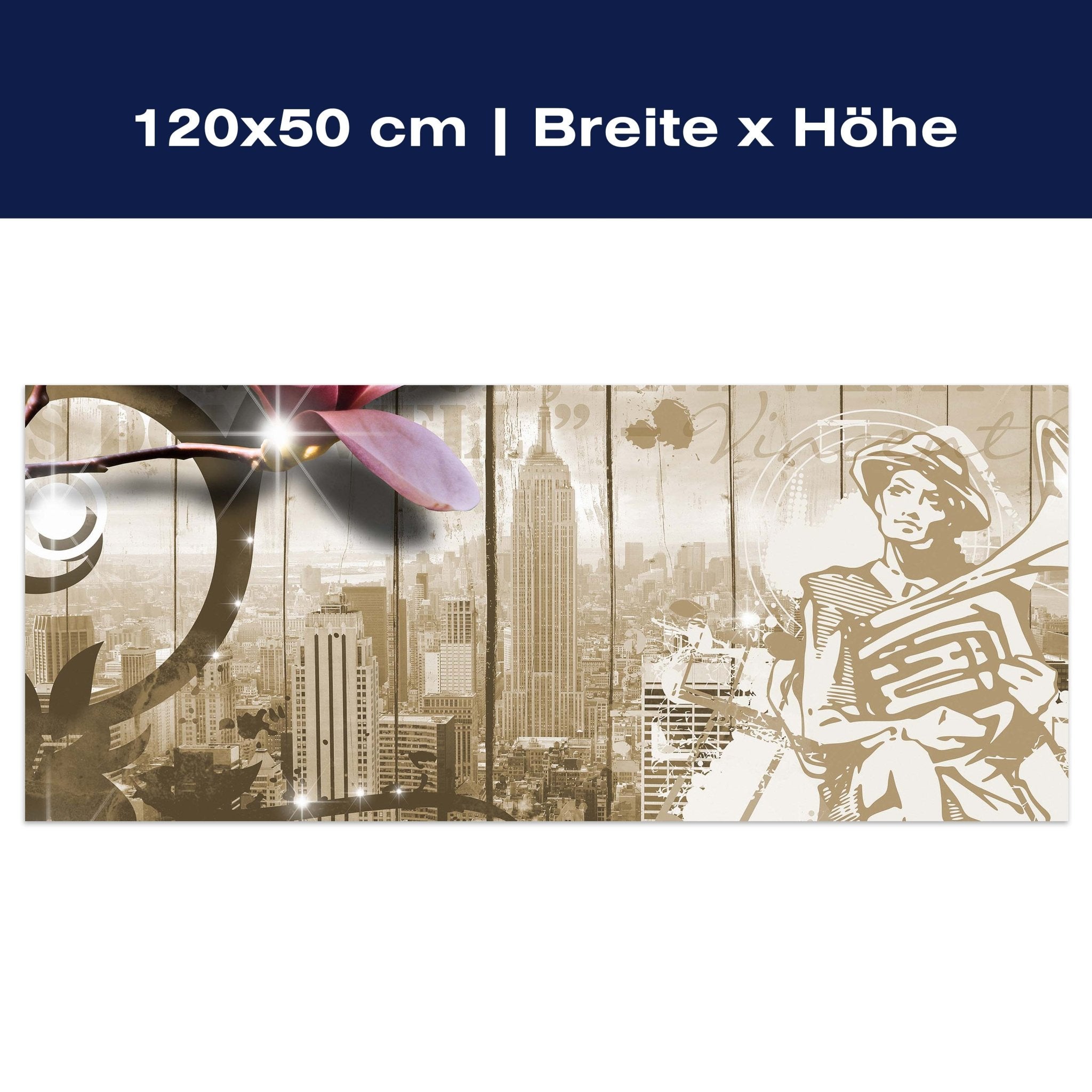 Leinwandbild Musik Vintage Blüten New York M0548 Leinwandbild Musik Vintage Blüten New York M0548