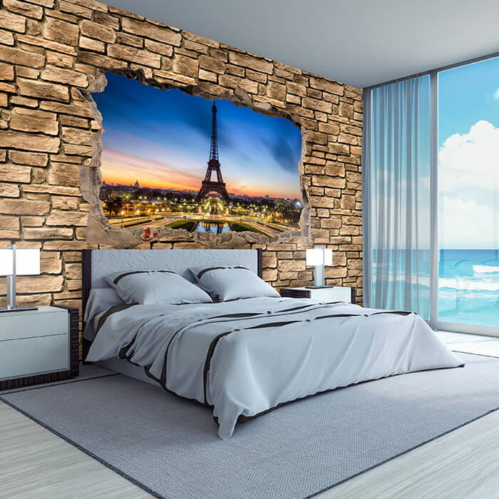 Fototapete 3D Eiffelturm bei Nacht Frankreich - Steinmauer M0652 - Bild 1 Fototapete 3D Eiffelturm bei Nacht Frankreich - Steinmauer M0652 - Bild 1