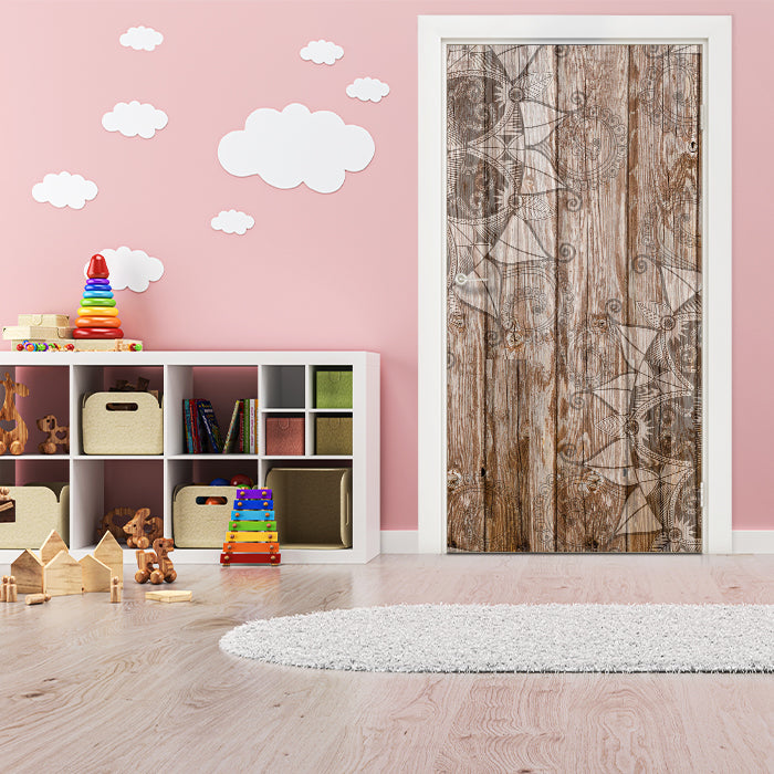 Türtapete Holzwand mit Mandalas M0722 - Bild 1 Türtapete Holzwand mit Mandalas M0722 - Bild 1