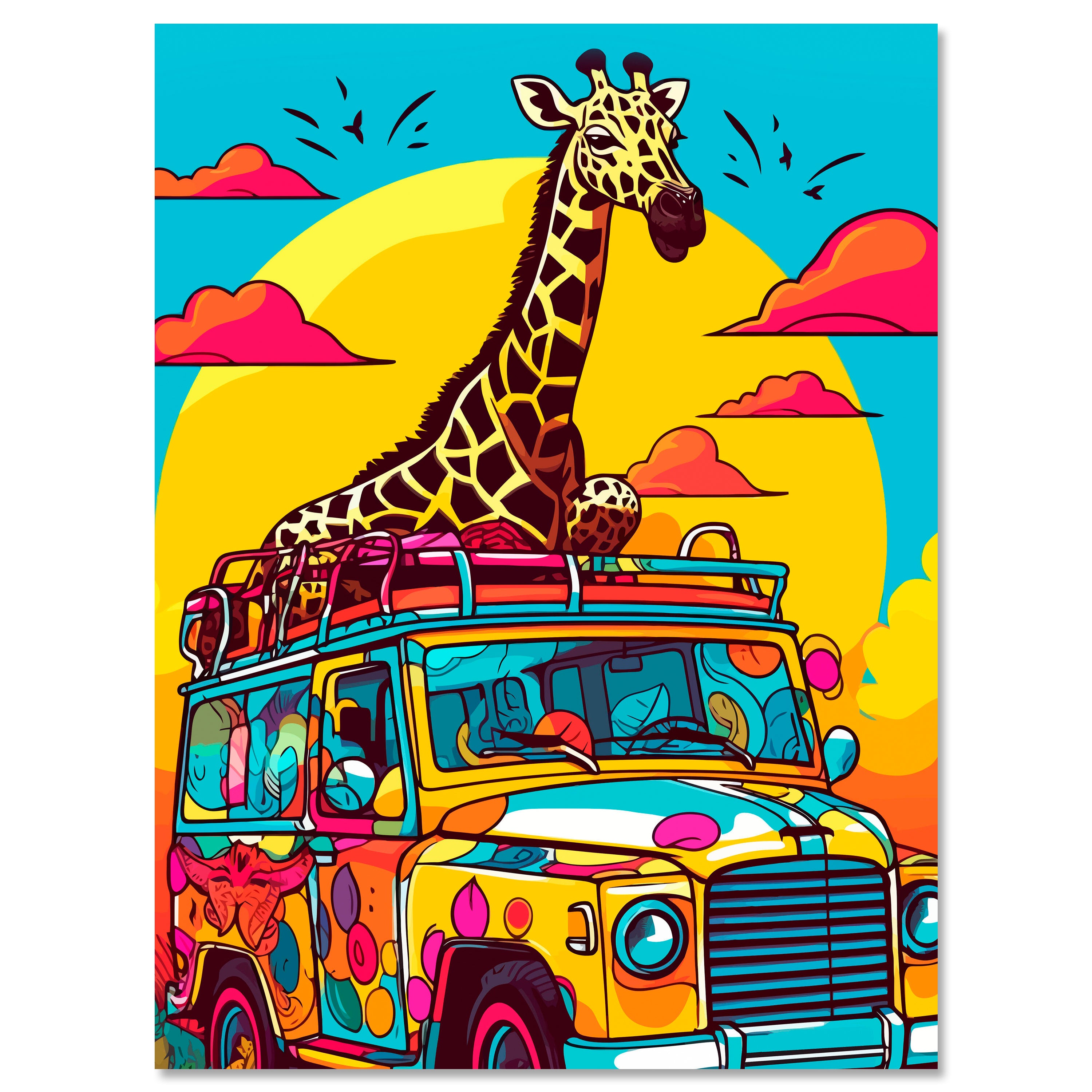Leinwandbild Digital Art, Giraffe, Jeep, Safari, Hochformat M0789 kaufen - Bild 1 Leinwandbild Digital Art, Giraffe, Jeep, Safari, Hochformat M0789 kaufen - Bild 1