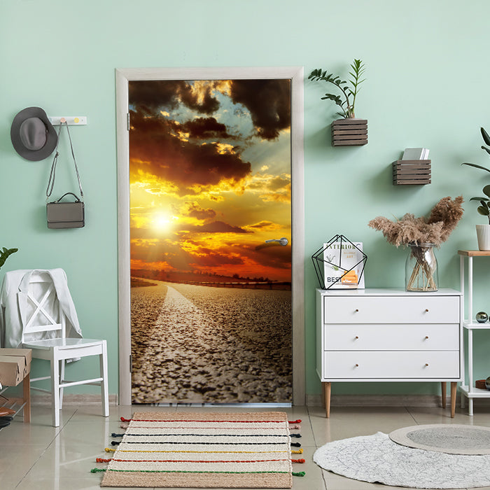 Türtapete Asphaltstraße und dramatischer Sonnenuntergang über ihm M0804 - Bild 1 Türtapete Asphaltstraße und dramatischer Sonnenuntergang über ihm M0804 - Bild 1