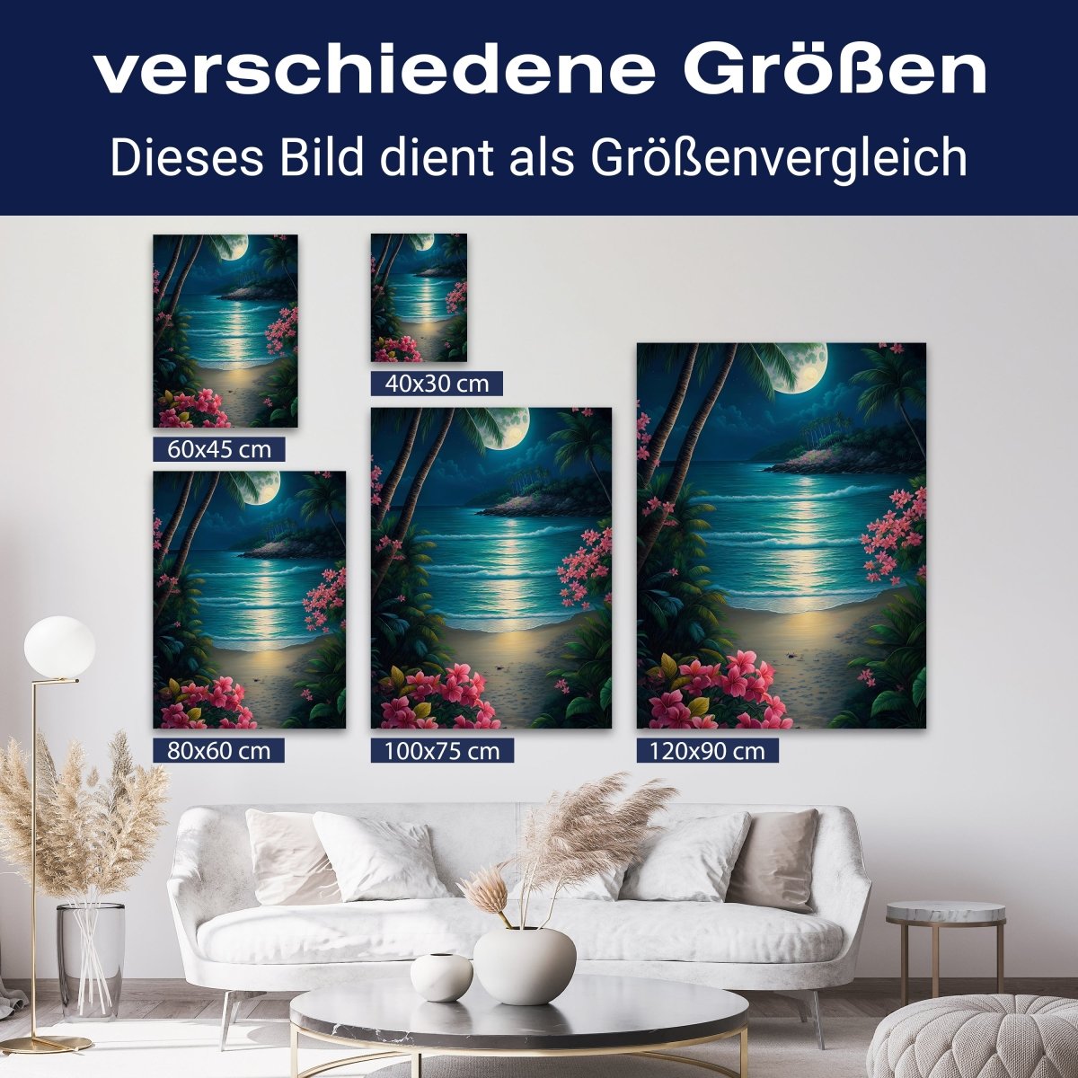 Leinwandbild Strand, Mond, Palmen, Hochformat M0809 kaufen - Bild 8 Leinwandbild Strand, Mond, Palmen, Hochformat M0809 kaufen - Bild 8