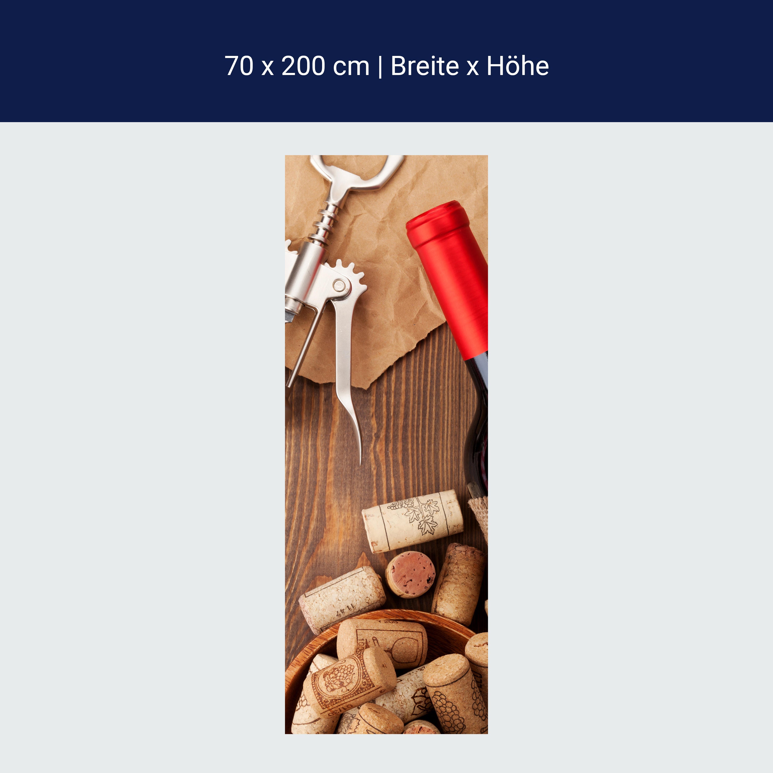 Türtapete Rotweinflasche, Schüssel mit Korken und Korkenzieher M0832 Türtapete Rotweinflasche, Schüssel mit Korken und Korkenzieher M0832