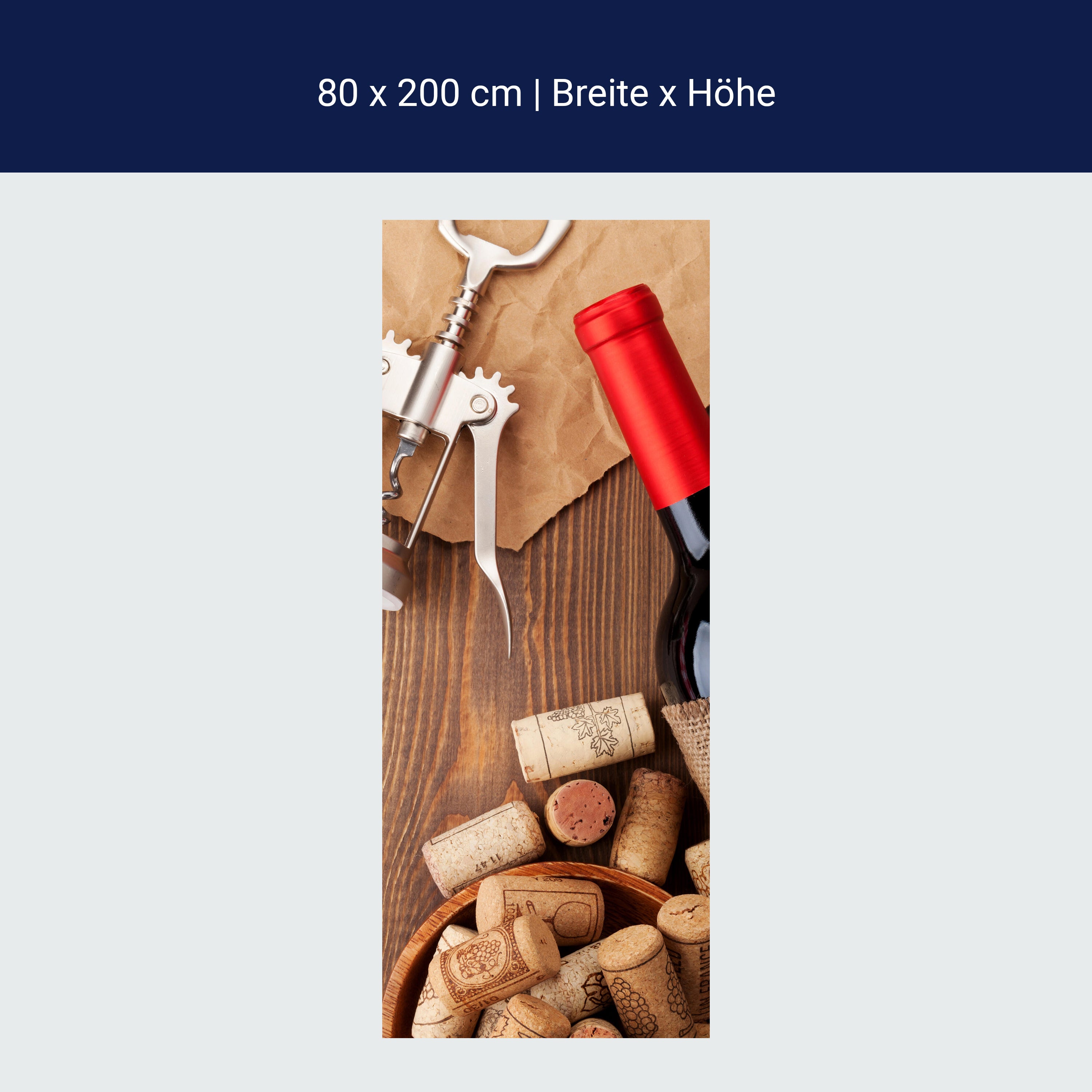 Türtapete Rotweinflasche, Schüssel mit Korken und Korkenzieher M0832 Türtapete Rotweinflasche, Schüssel mit Korken und Korkenzieher M0832