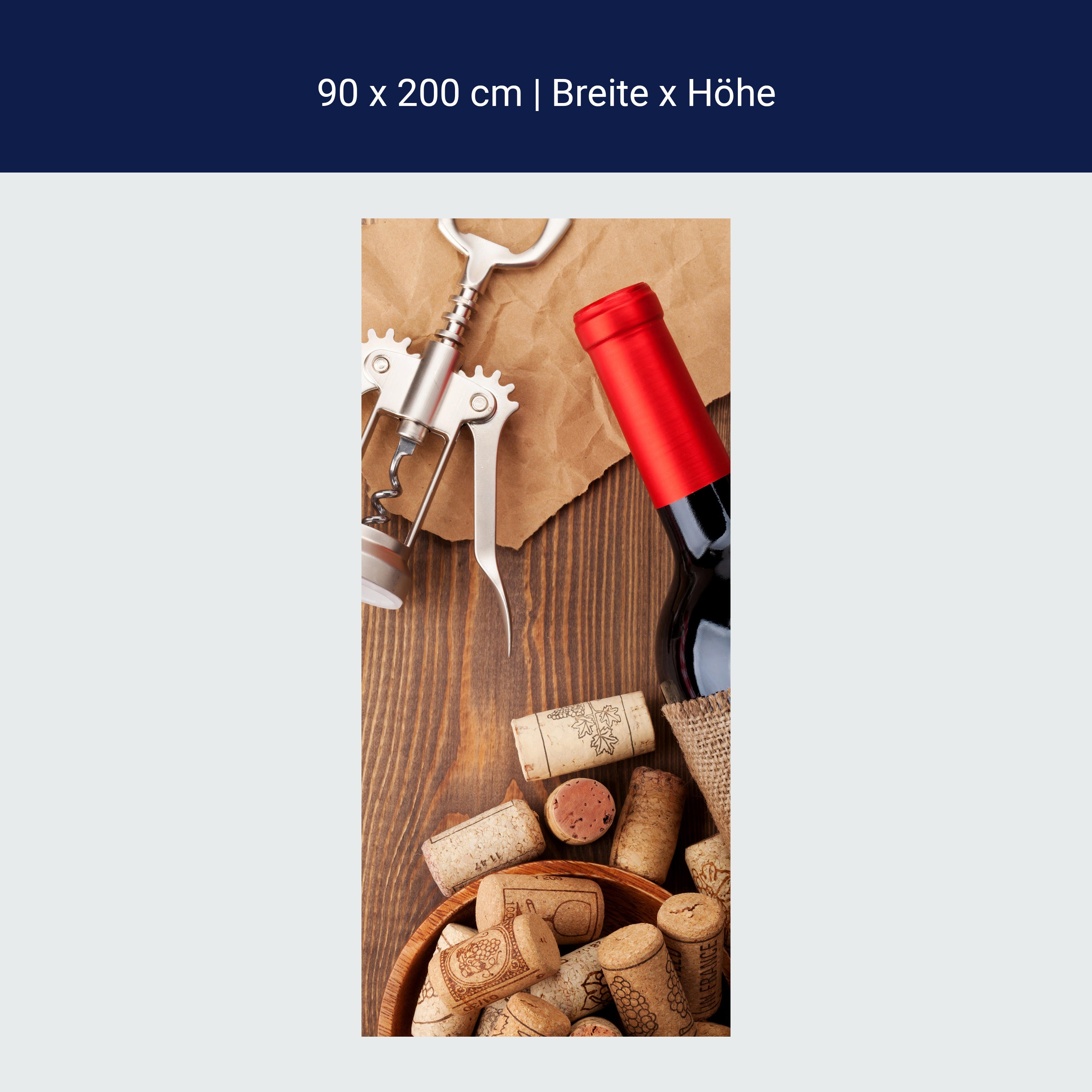 Türtapete Rotweinflasche, Schüssel mit Korken und Korkenzieher M0832 Türtapete Rotweinflasche, Schüssel mit Korken und Korkenzieher M0832