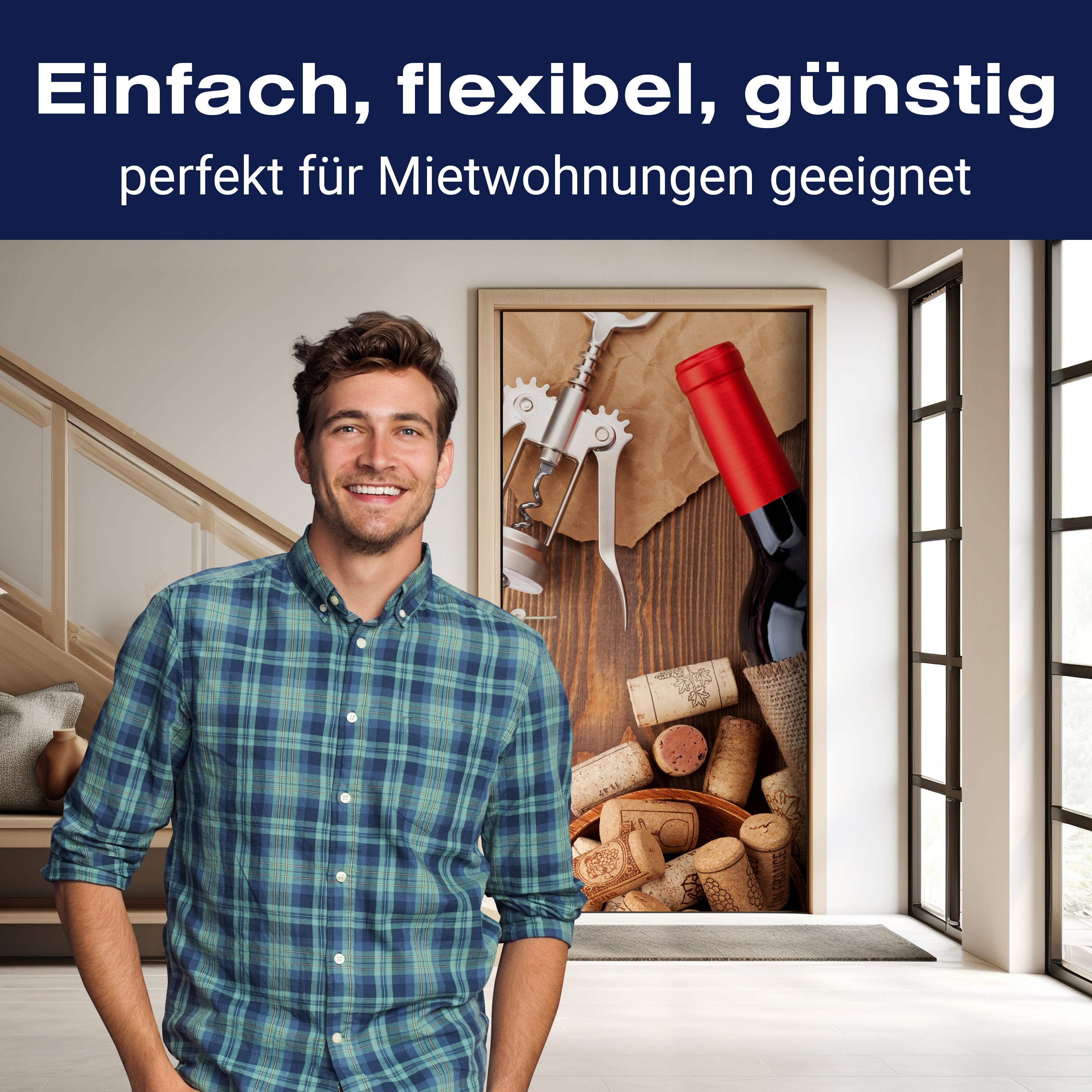 Türtapete Rotweinflasche, Schüssel mit Korken und Korkenzieher M0832 - Bild 3 Türtapete Rotweinflasche, Schüssel mit Korken und Korkenzieher M0832 - Bild 3