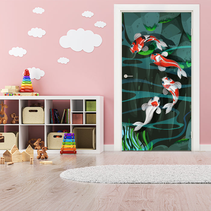 Türtapete Vier Fische schwimmen im Teich M0862 - Bild 1 Türtapete Vier Fische schwimmen im Teich M0862 - Bild 1