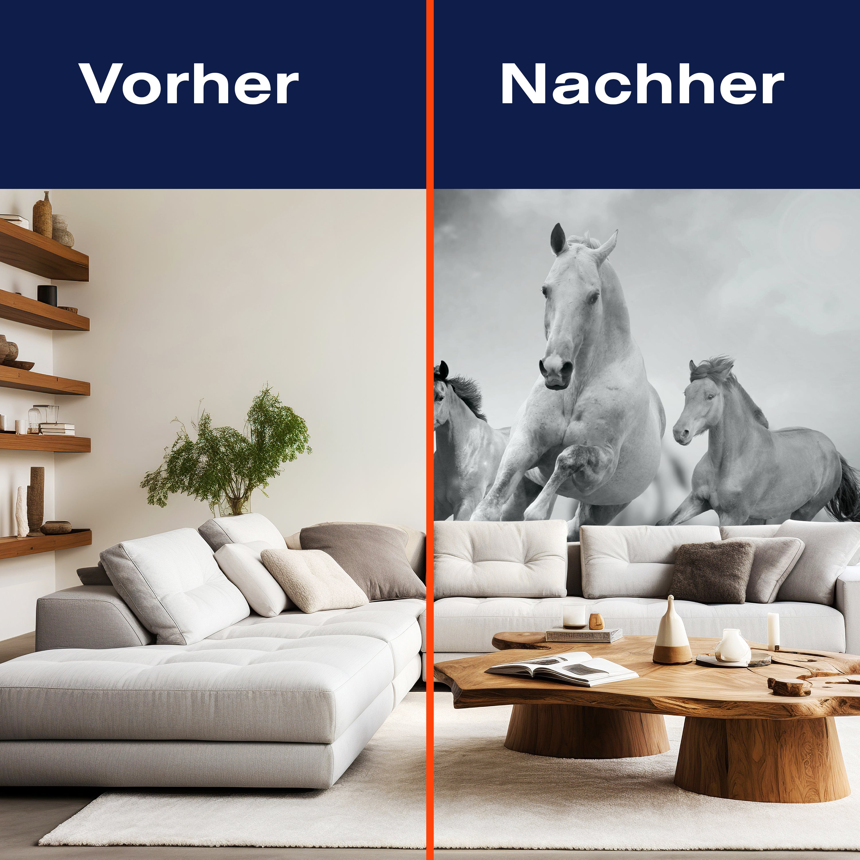 Fototapete Pferde laufen in Weiß und Schwarz M0945 - Bild 9 Fototapete Pferde laufen in Weiß und Schwarz M0945 - Bild 9