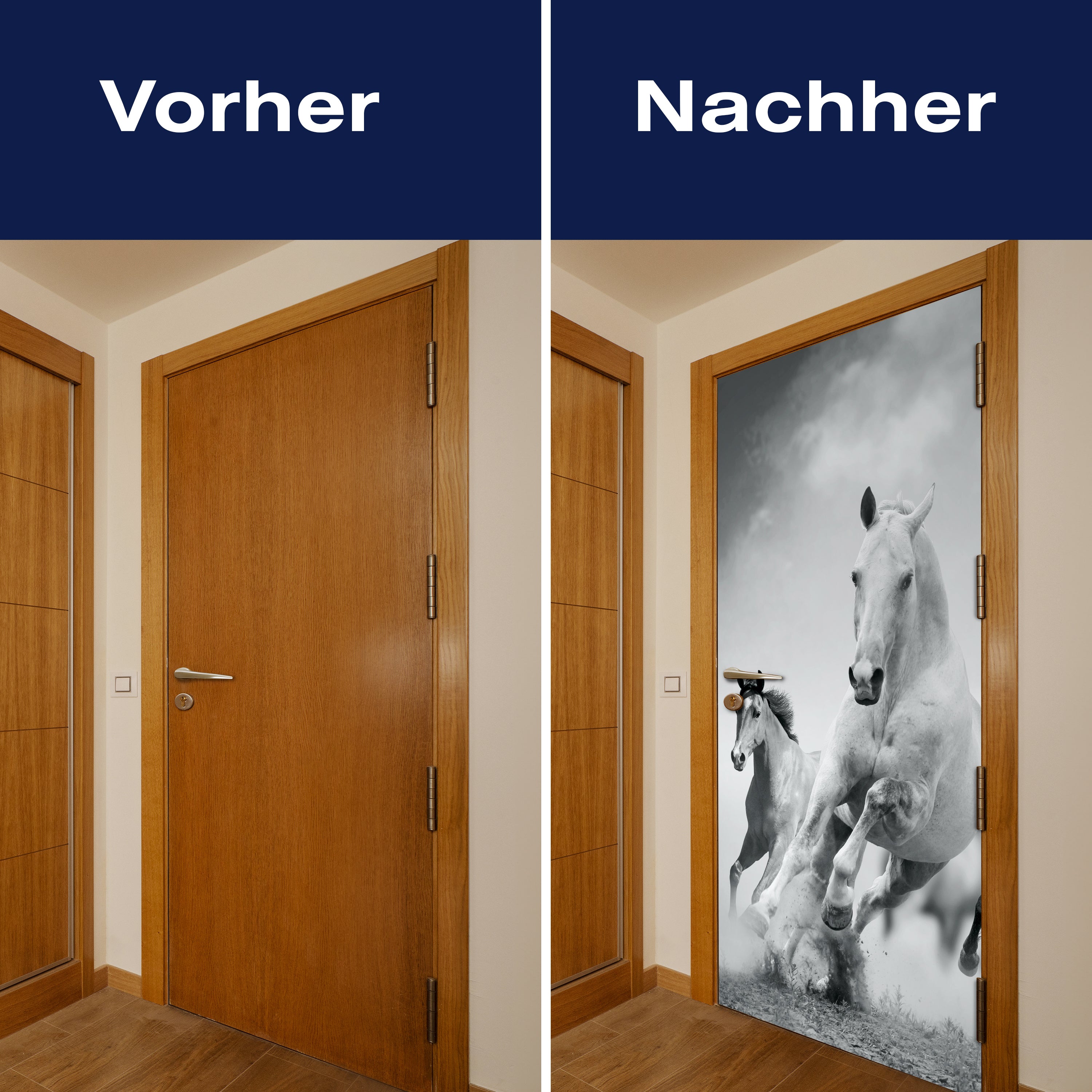 Türtapete Pferde laufen in Weiß und Schwarz M0945 - Bild 10 Türtapete Pferde laufen in Weiß und Schwarz M0945 - Bild 10