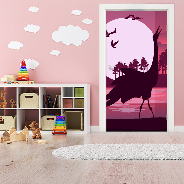 Türtapete Romantische Aussicht mit Silhouetten von Reihern M0999 - Bild 1 Türtapete Romantische Aussicht mit Silhouetten von Reihern M0999 - Bild 1