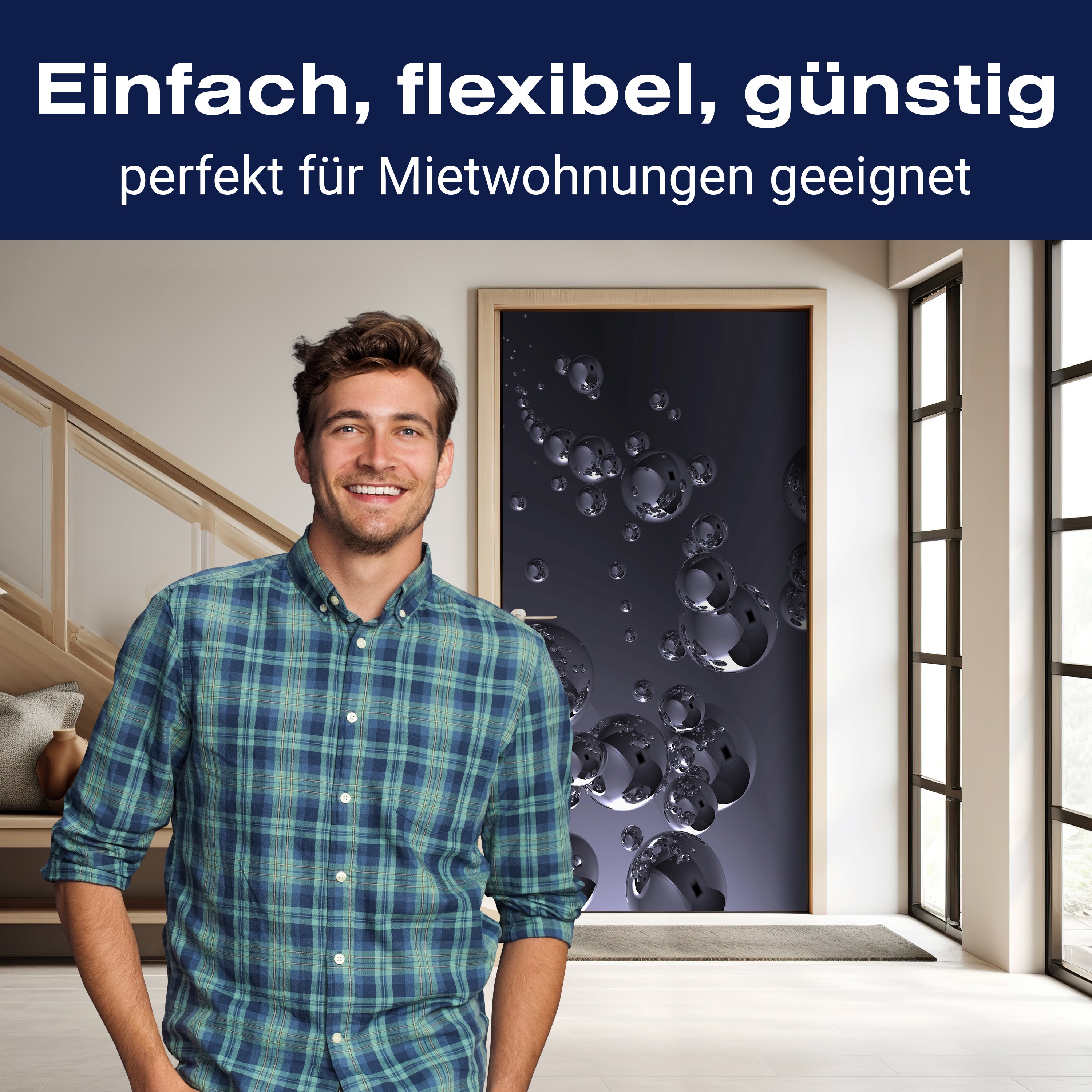 Türtapete Metallische Kugeln, Chrom, Bälle, Blasen M1069 - Bild 3 Türtapete Metallische Kugeln, Chrom, Bälle, Blasen M1069 - Bild 3