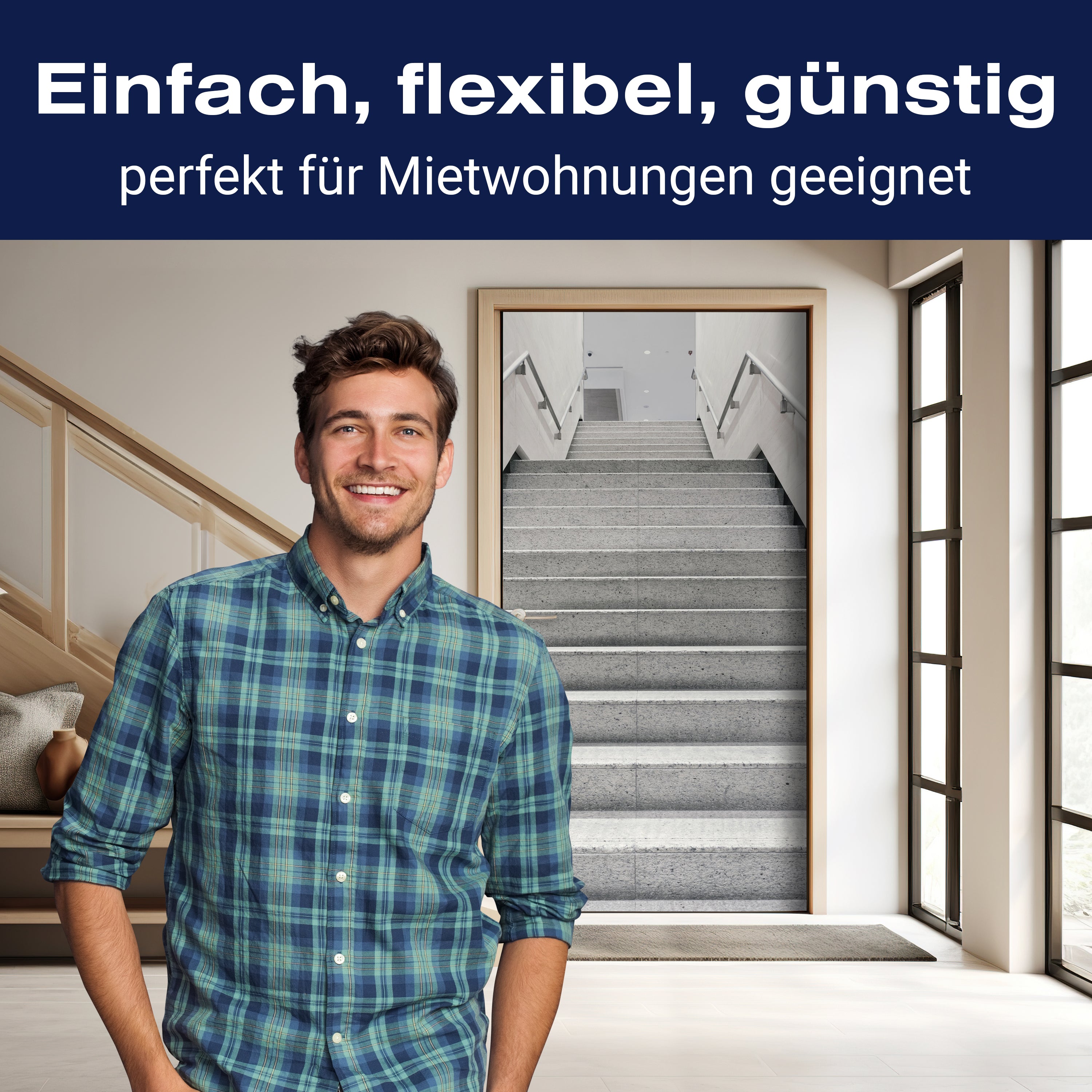 Türtapete moderne Stein-treppe, Geländer, Metall M1084 - Bild 3 Türtapete moderne Stein-treppe, Geländer, Metall M1084 - Bild 3