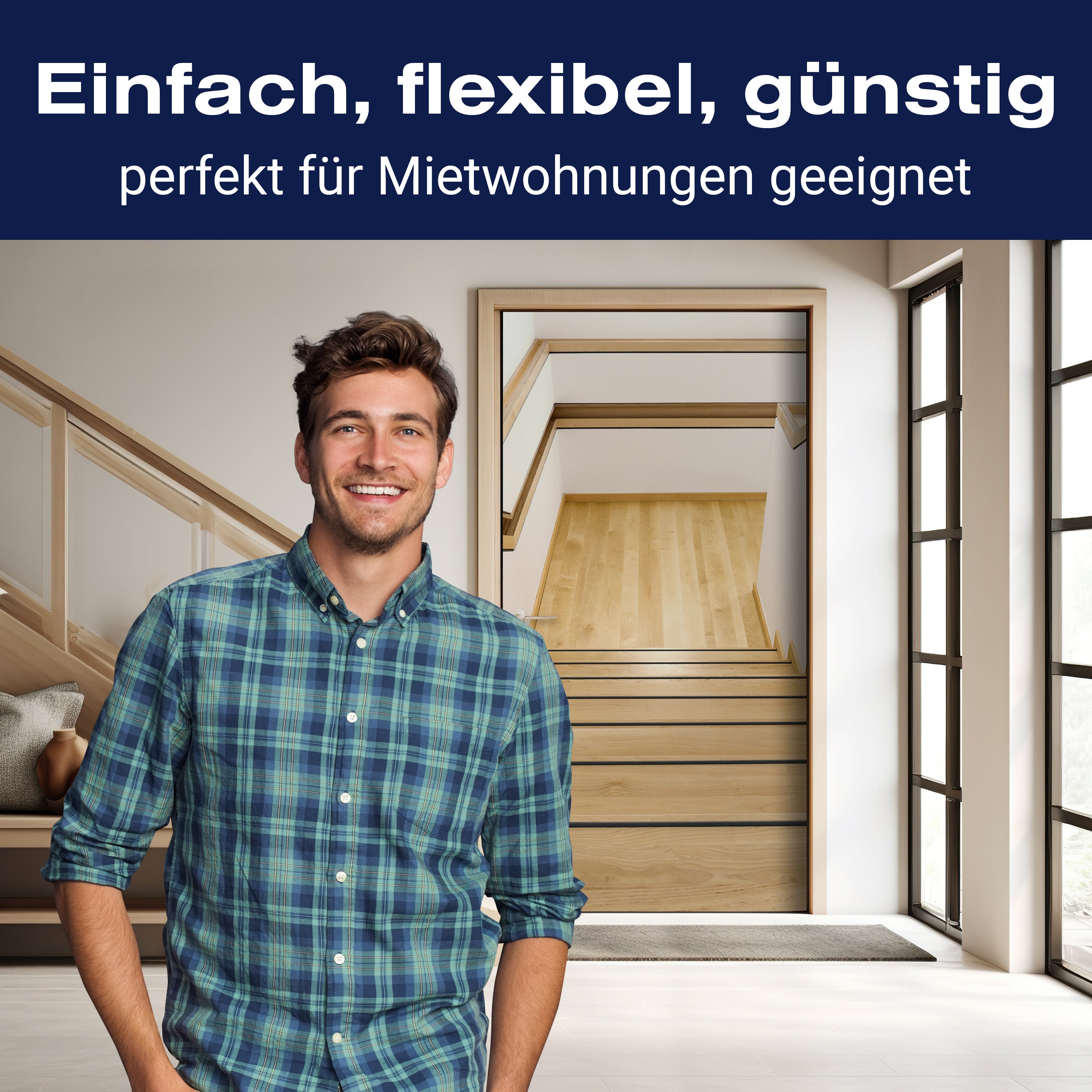 Türtapete Holz-treppe mit Geländer & Ablage, Haus M1085 - Bild 3 Türtapete Holz-treppe mit Geländer & Ablage, Haus M1085 - Bild 3